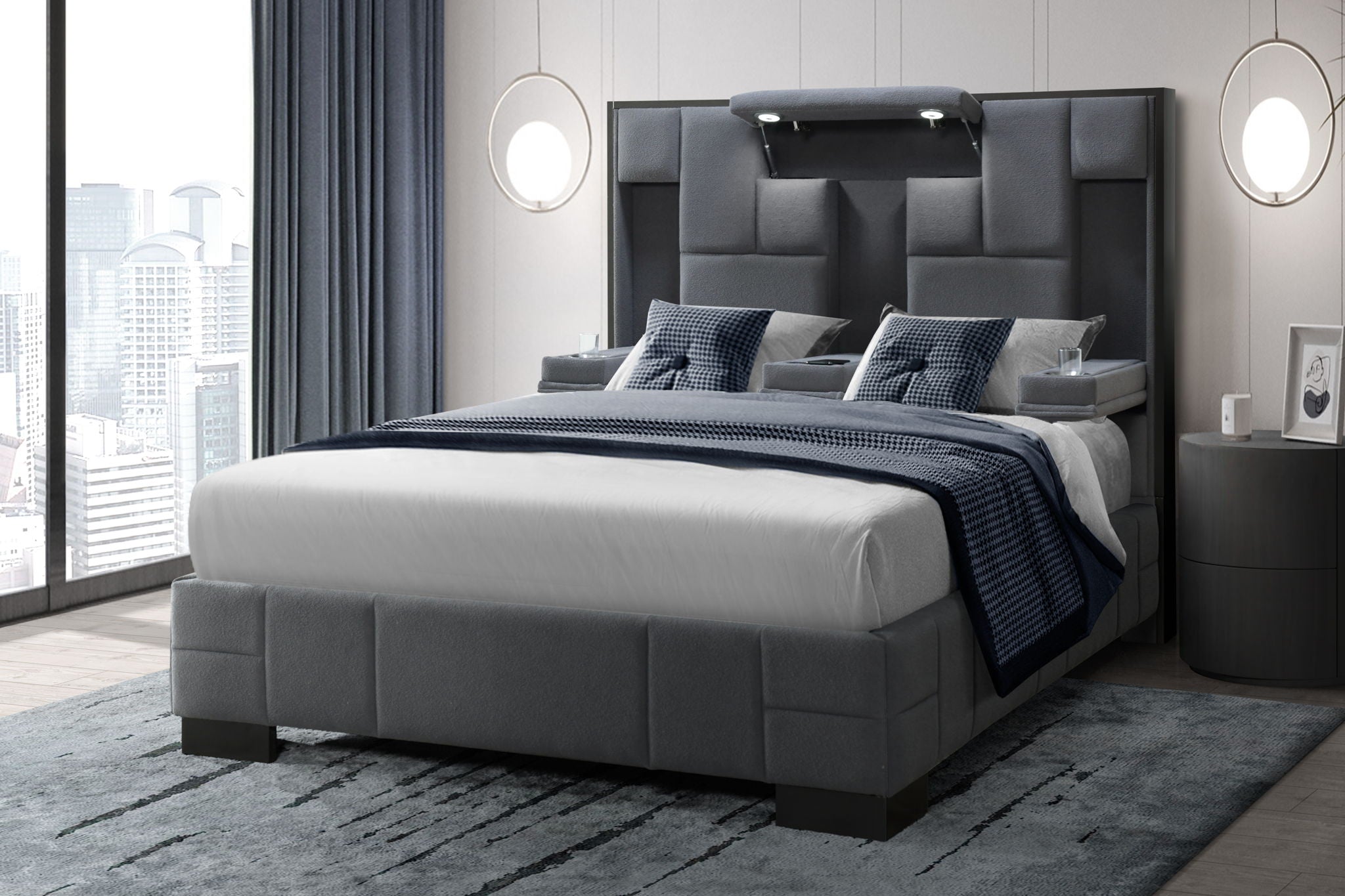 Oscar - Queen Bed Headboard, Footboard And Slats - Dark Gray