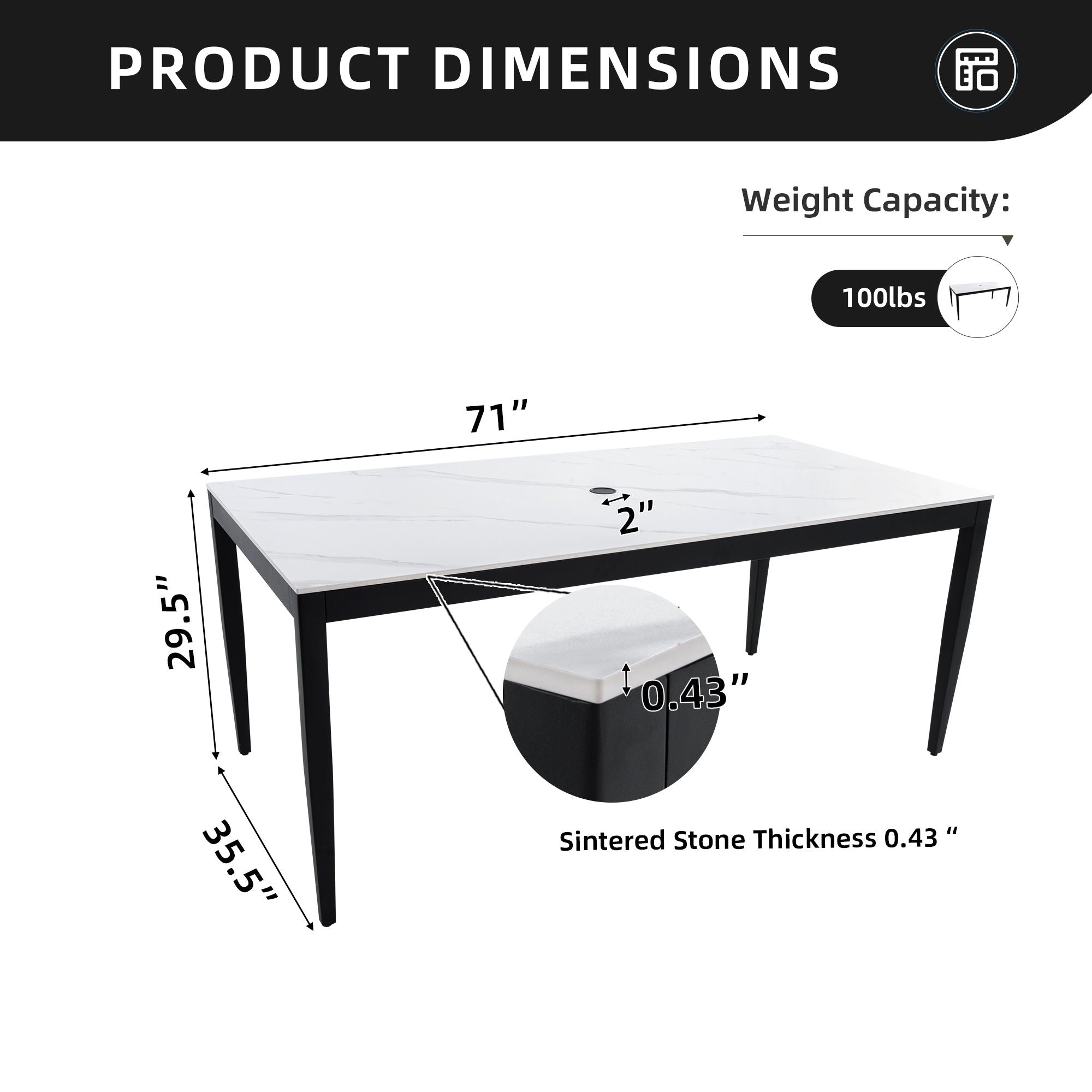 Outdoor Modern Patio Dining Table, Post Tapered Legs, Weatherproof & Rust Free