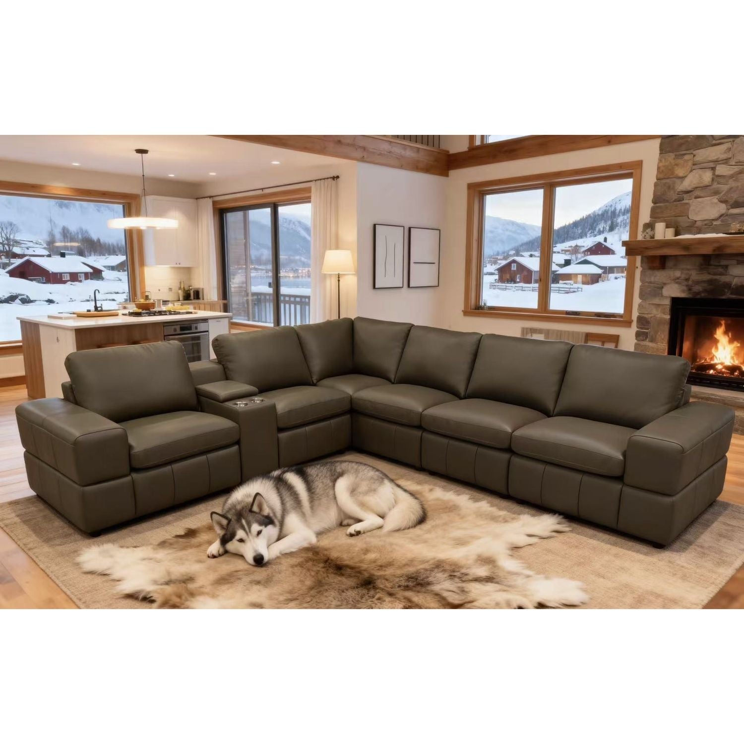 Upholstered Large Arms Sectional With Recliner Seats