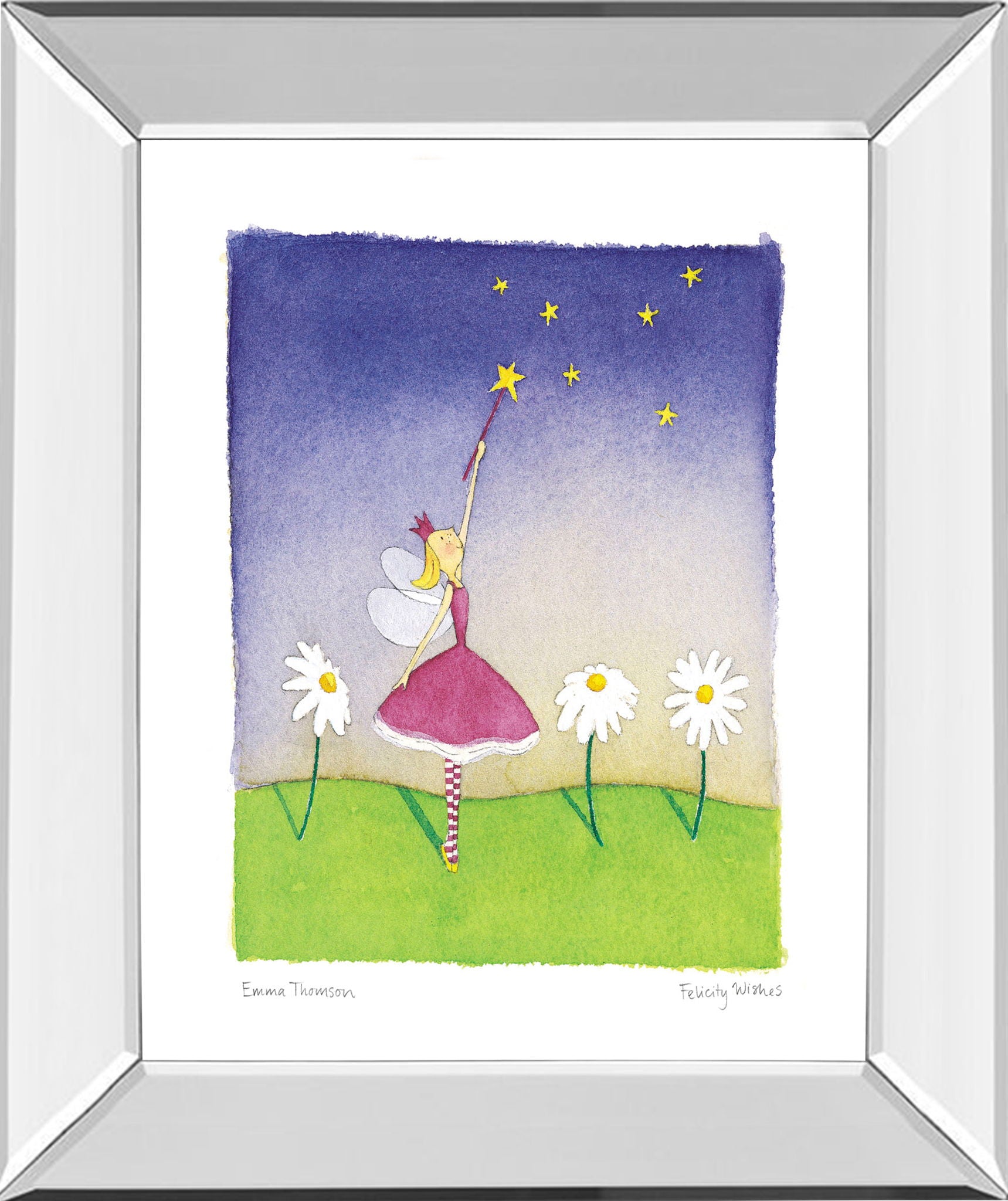 Felicity Wishes I By Emma Thomson - Mirror Framed Print Wall Art - Blue