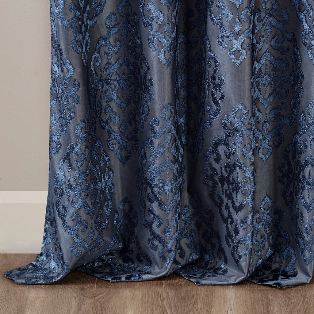 Knitted Jacquard Damask Total Blackout Grommet Top Curtain Panel