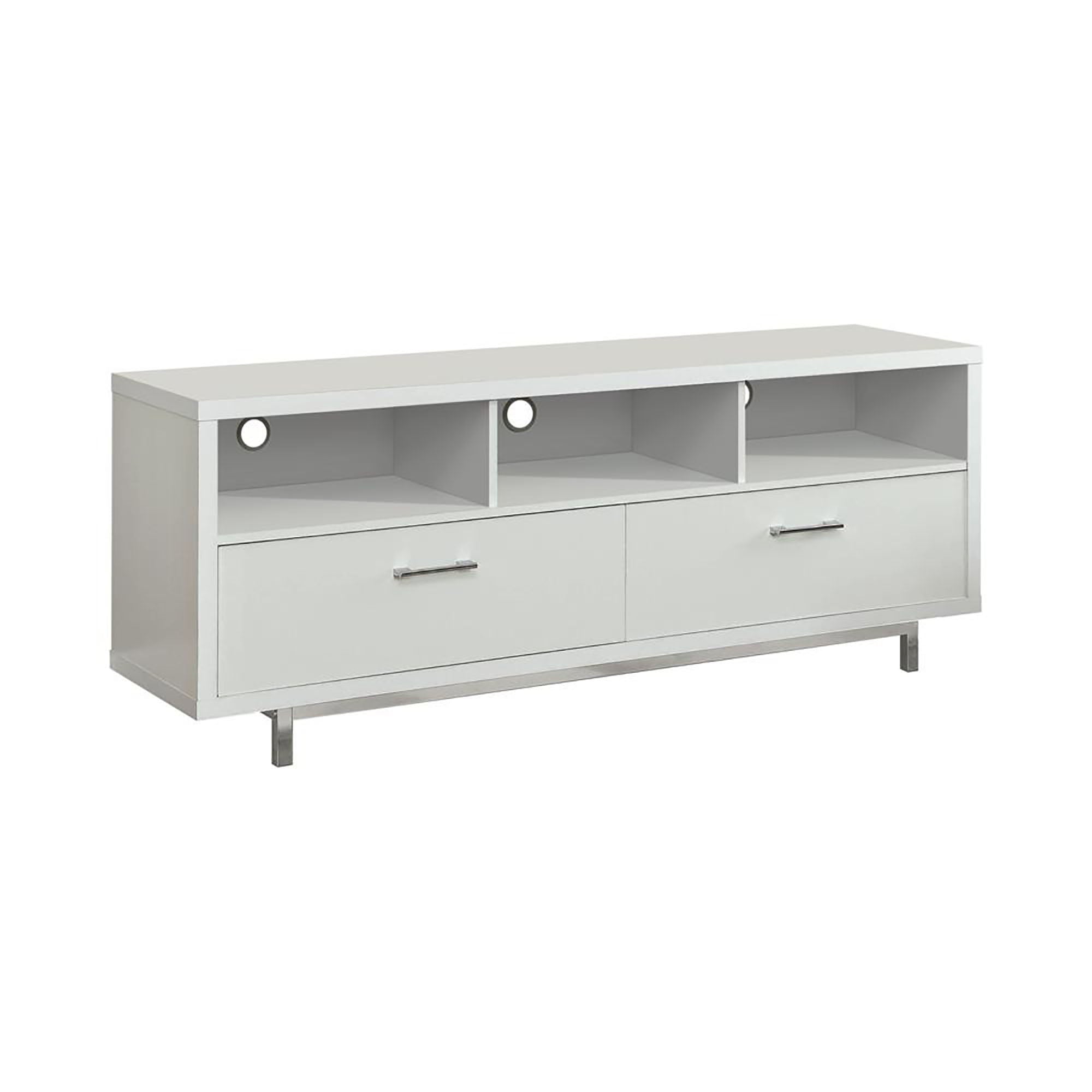 Drawer Storage TV Console With Open Cubbies - White