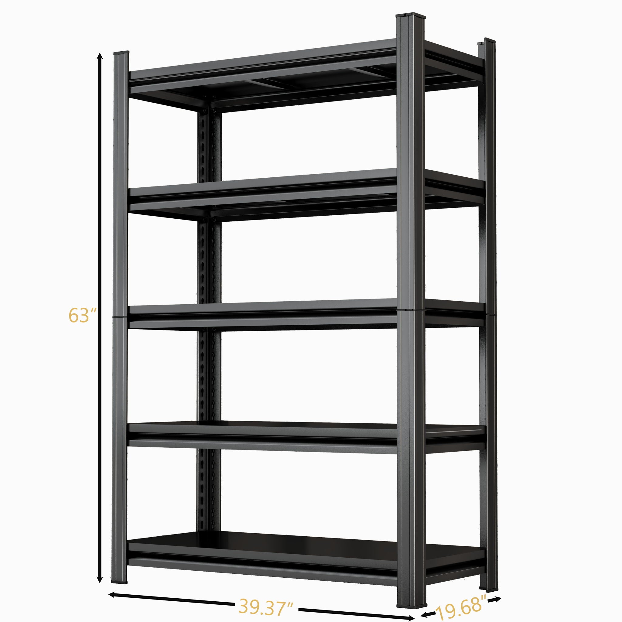 5 Tier Storage Shelves, 2200Lbs Adjustable Metal Shelving Unit - Black