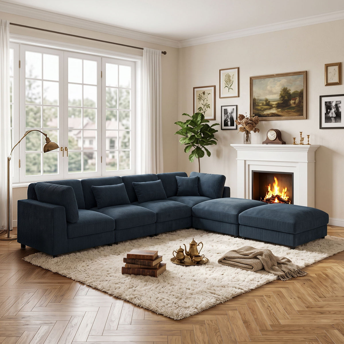 Upholstered Modular Sectional & Custom Configuration And Toss Pillows