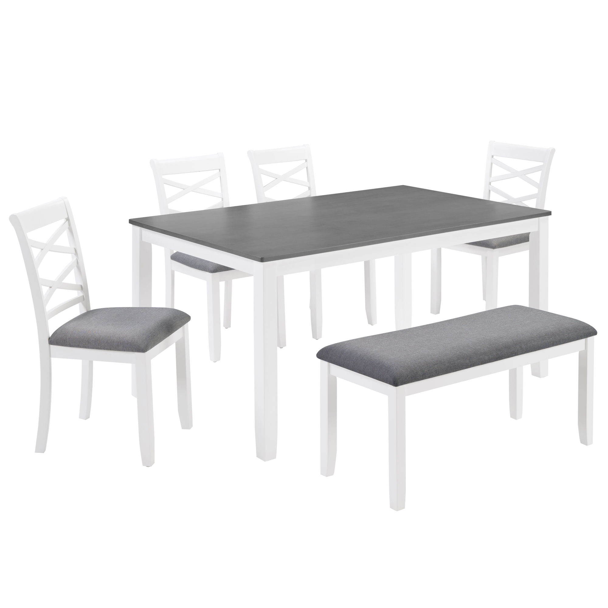 Elegant 6 Piece Dining Table Set With 4 Chairs And Bench