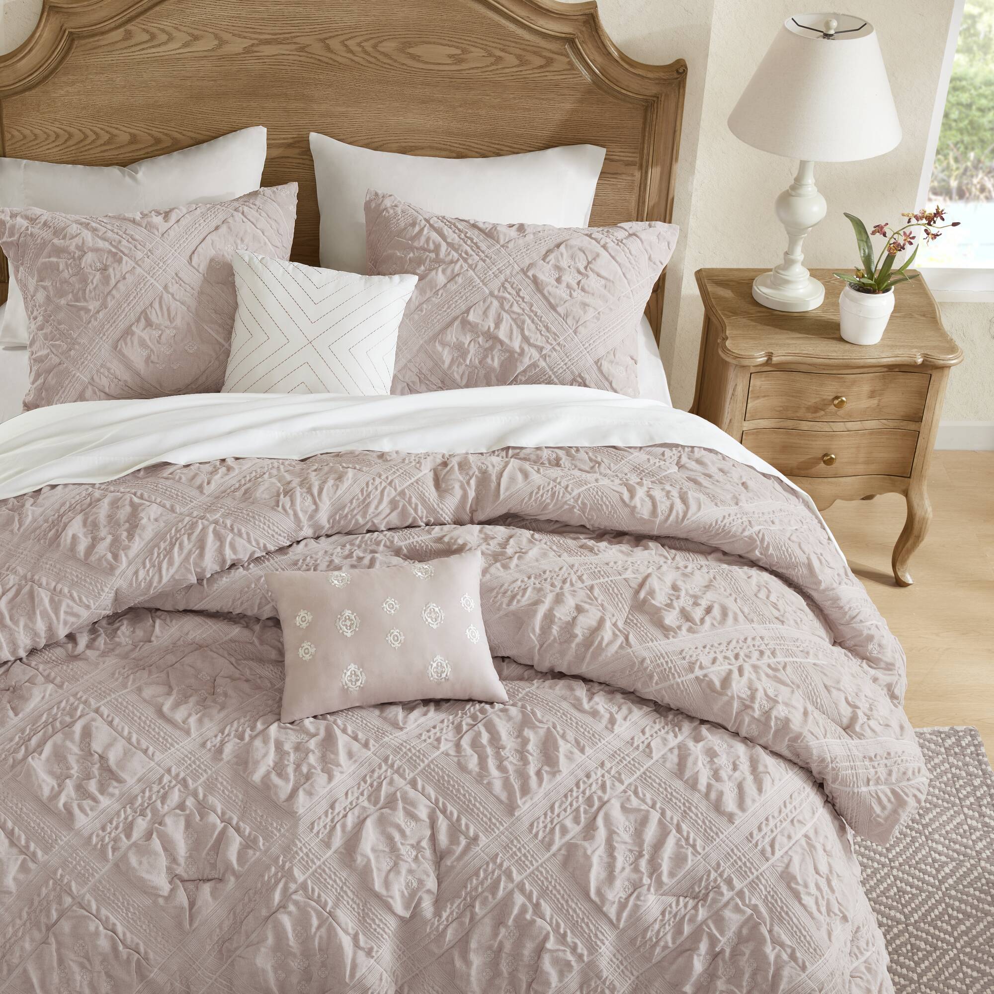 Mona - Full/Queen 5 Piece Sculpted Comforter Set - Pink