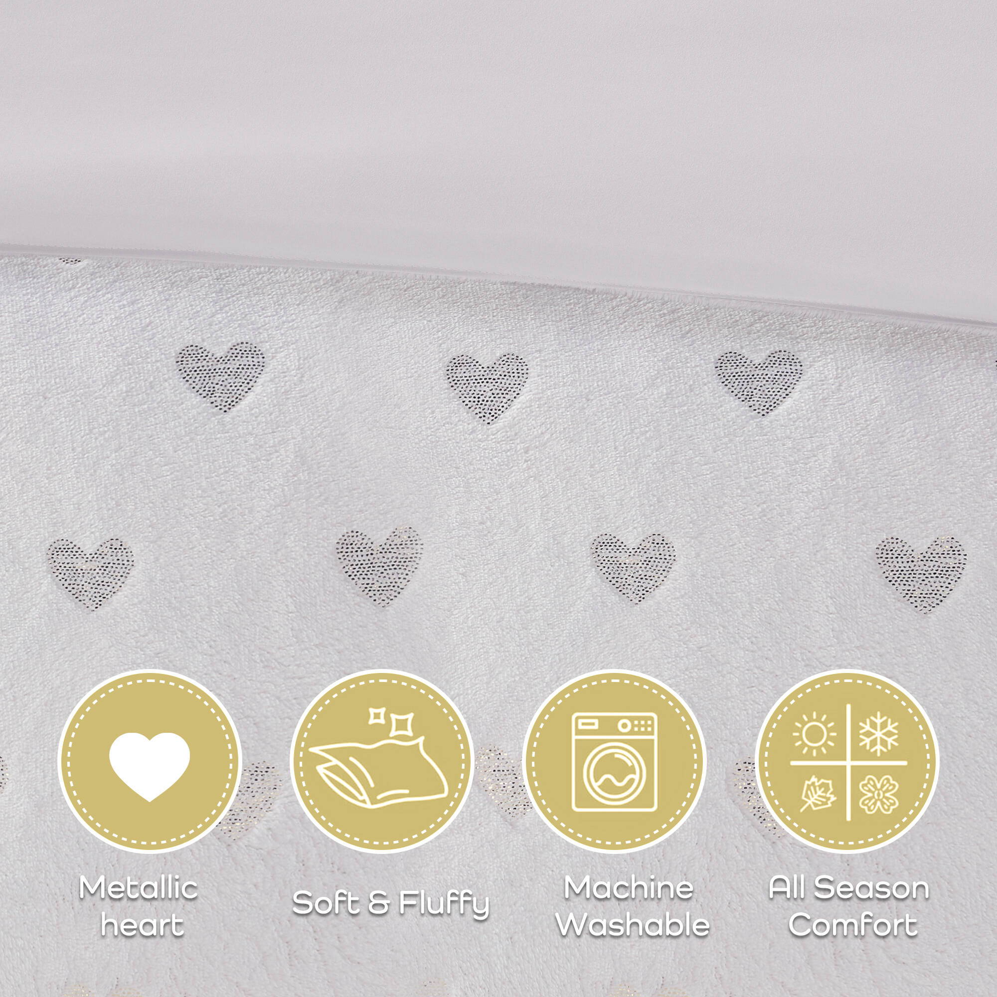 Rosalie - 3 Piece Twin/Twin Long Metallic Printed Plush Comforter Set With Throw Pillow - White/Gold