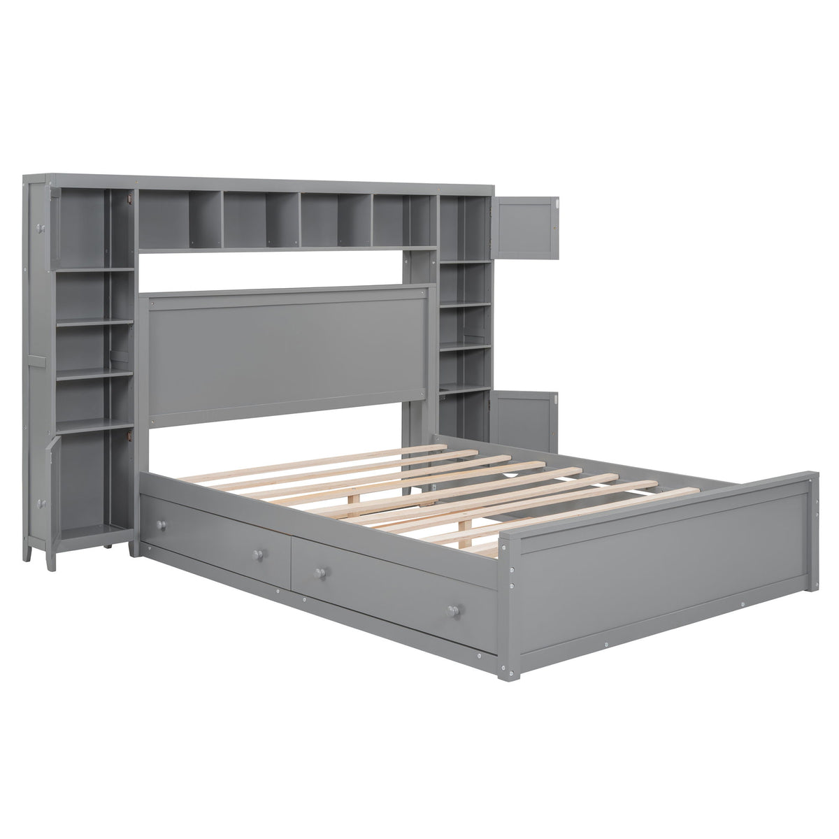 Bed With All In One Cabinet, Shelf And Sockets, Twin Long Trundle