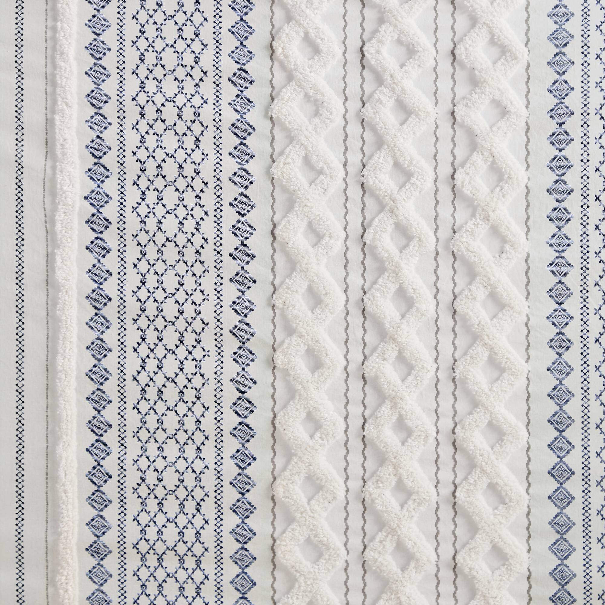 Imani - Printed Shower Curtain With Chenille - White/Navy