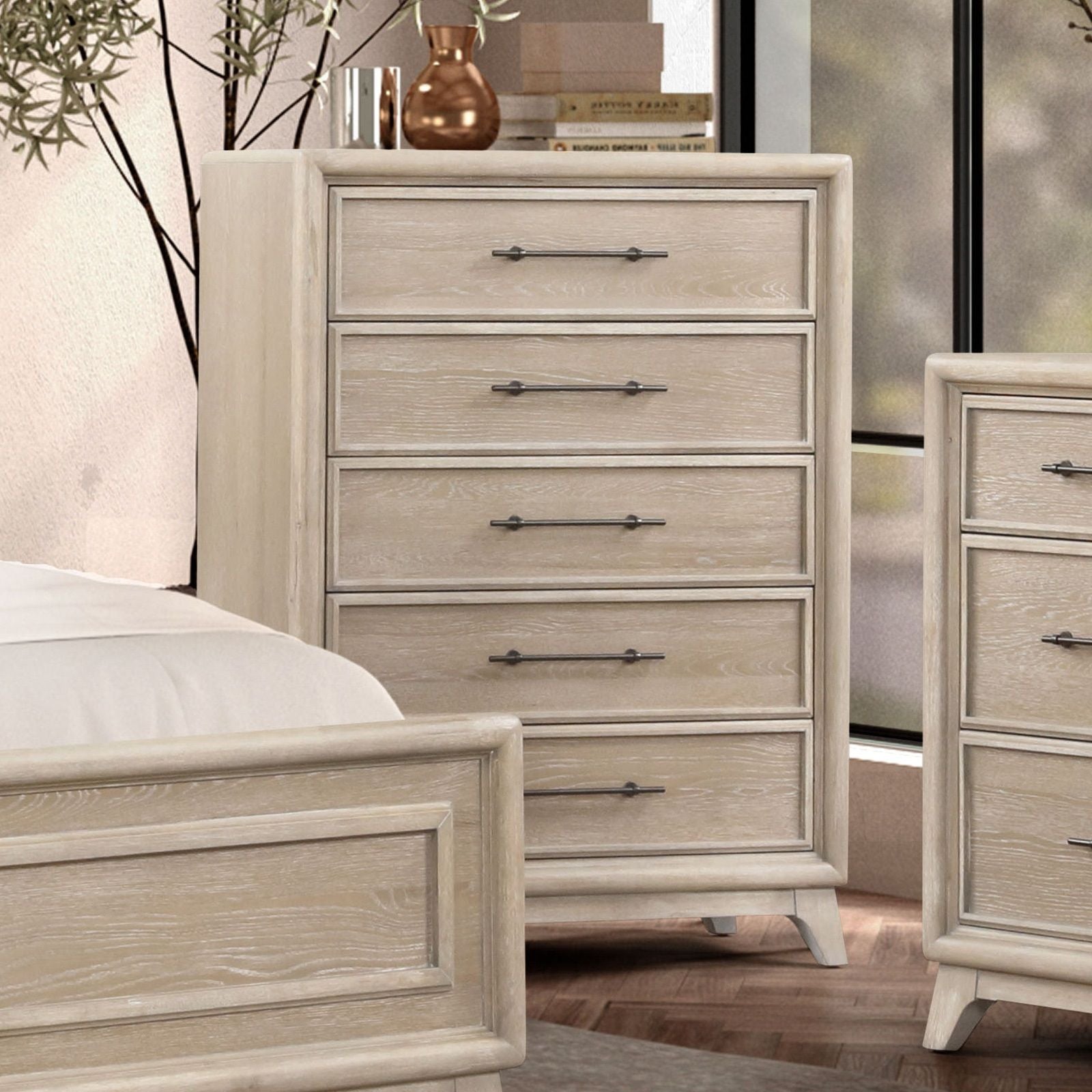 1 Piece Chest With Handles, Angled Legs, Ball Bearing Glides - Oak