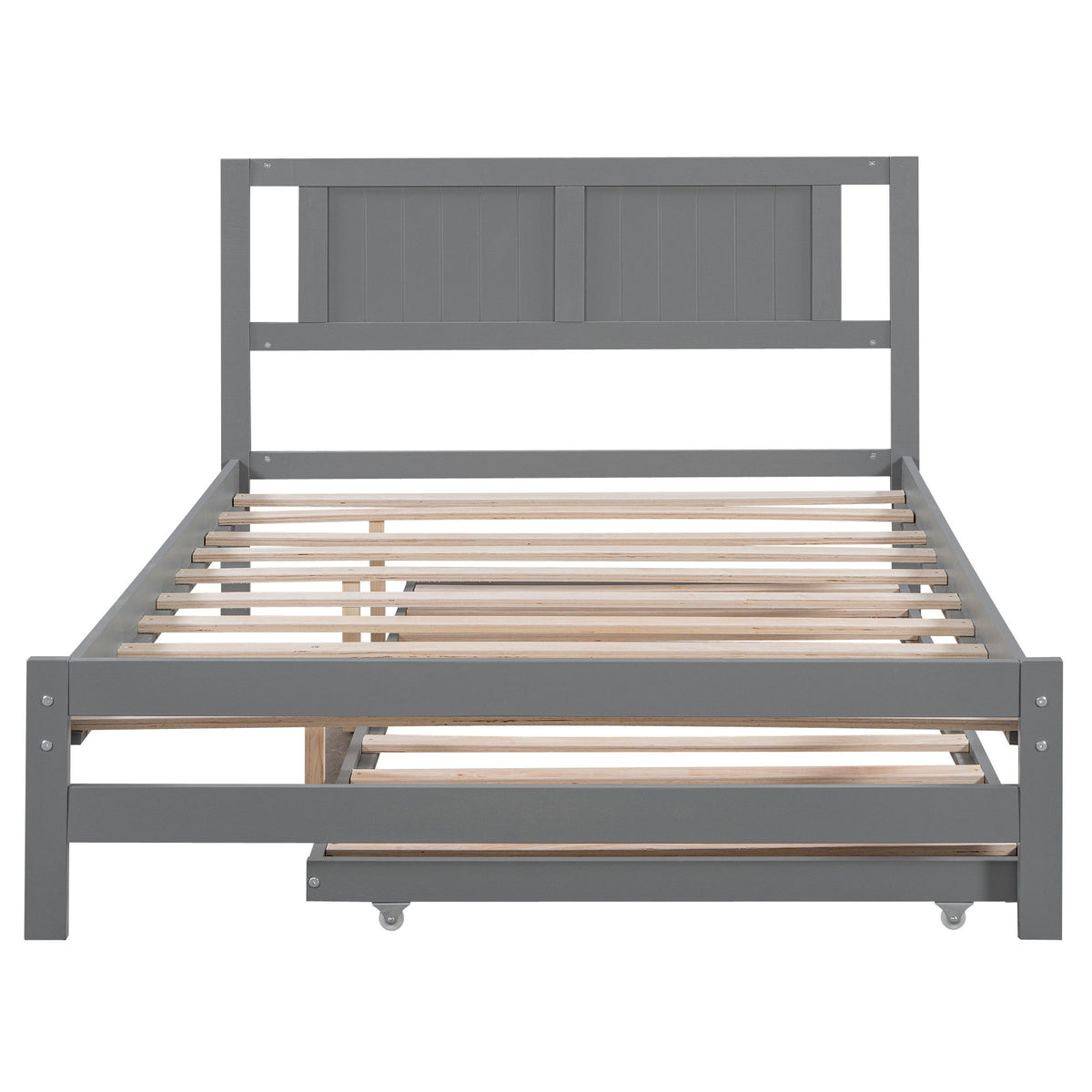 Full Size With Adjustable Twin Trundle Platform Bed - Gray