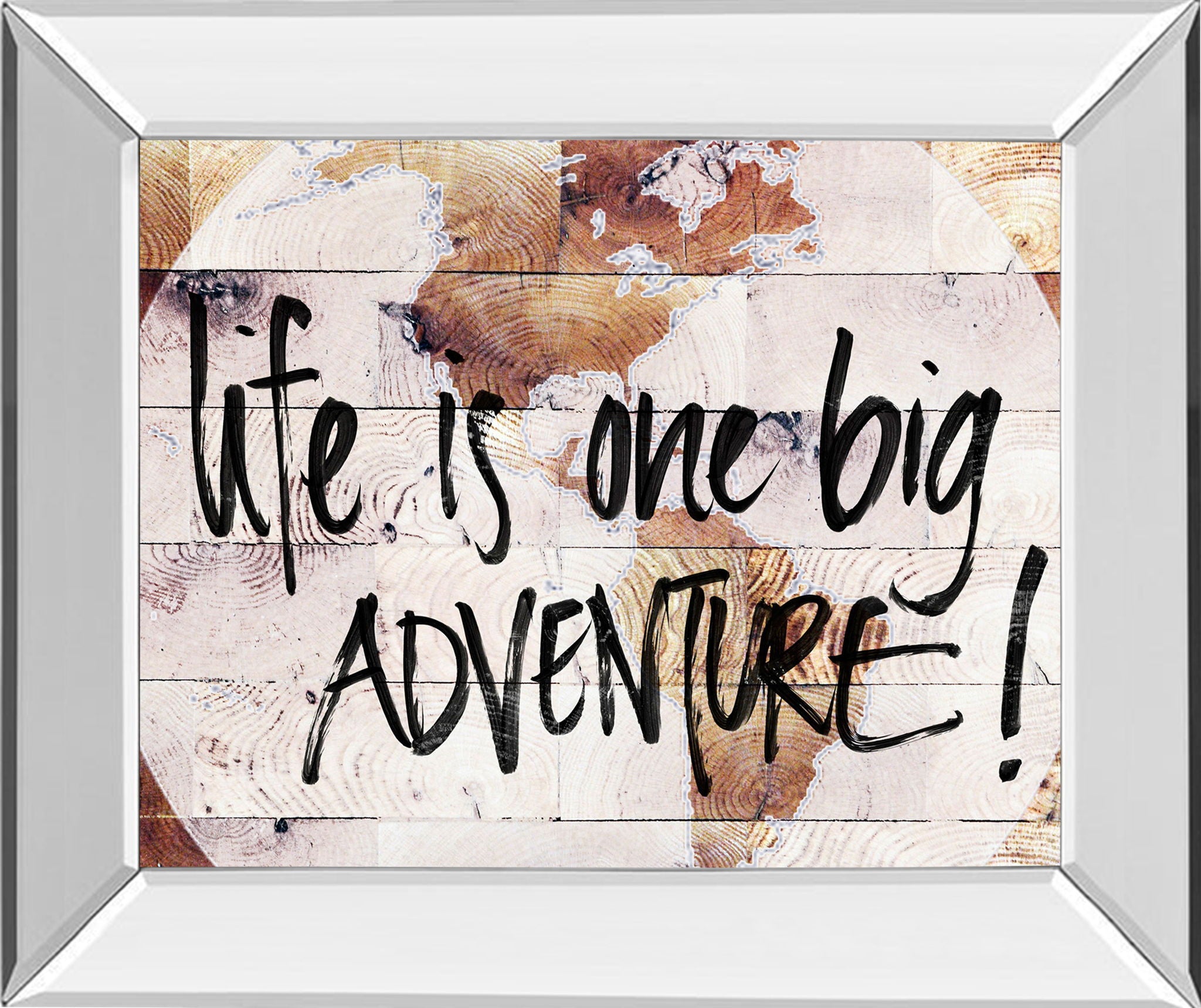 World On Wood By Sd Studios - Mirror Framed Print Wall Art - Beige
