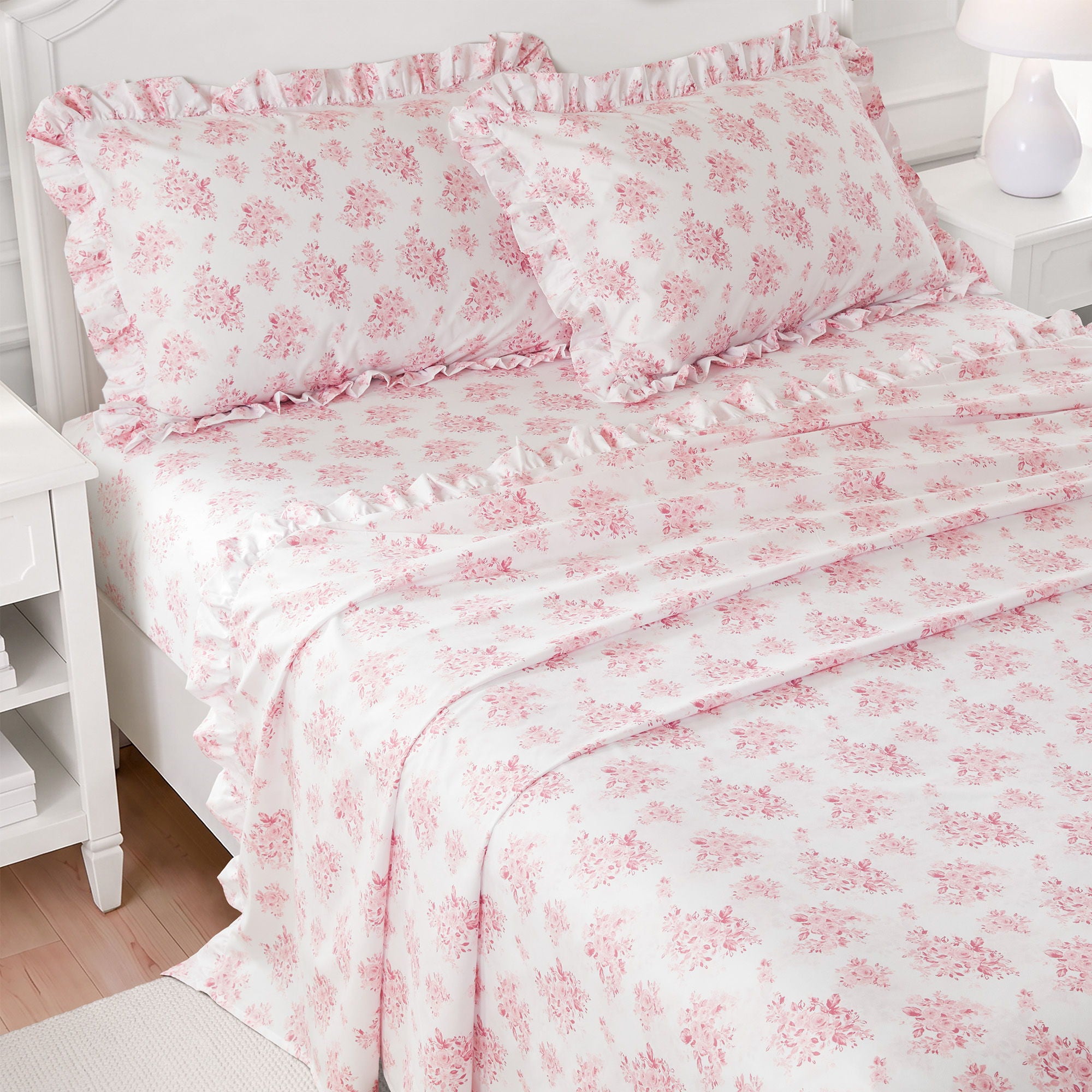 Microfiber Ruffle - King Sheets - Pink Floral