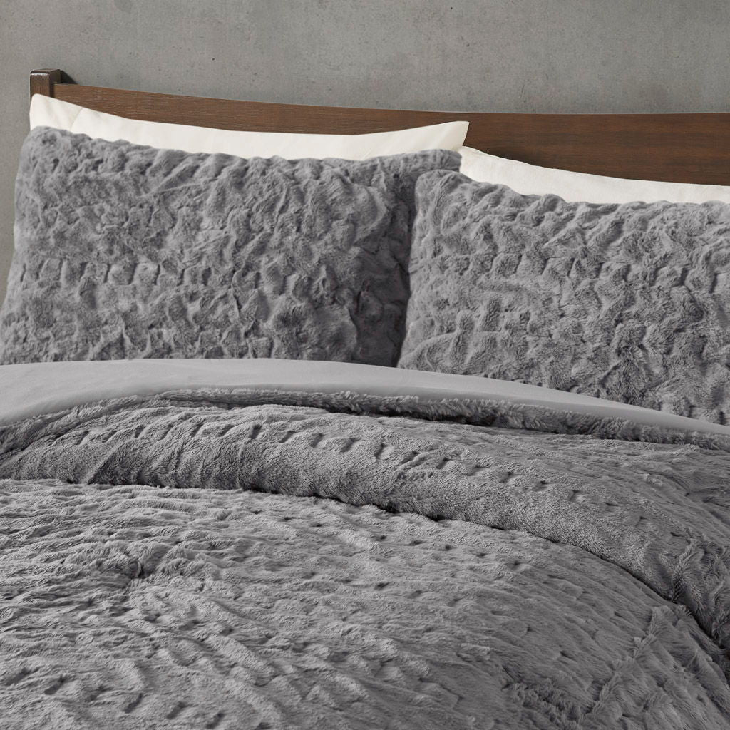 Blair - Ruched Fur Down Alternative Comforter Set - Gray