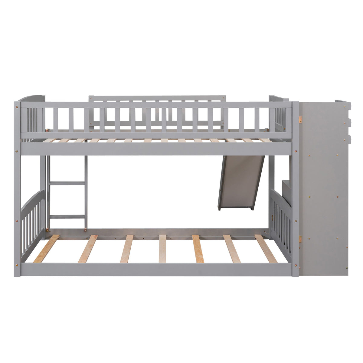Twin Over Twin Bunk Stairway Bed With 2 Drawers And Slide - Gray