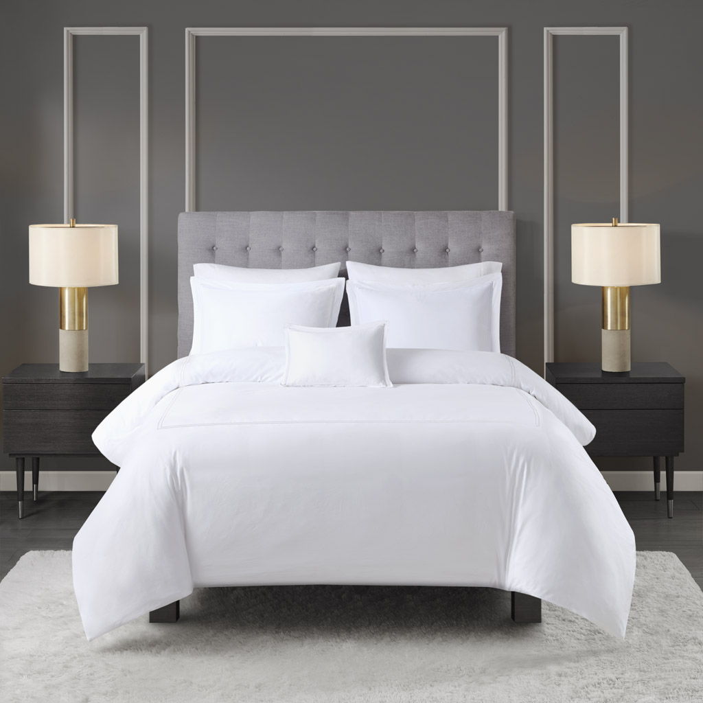 500 Thread Count Luxury - Full Sateen Embroidered Duvet Cover Set - White