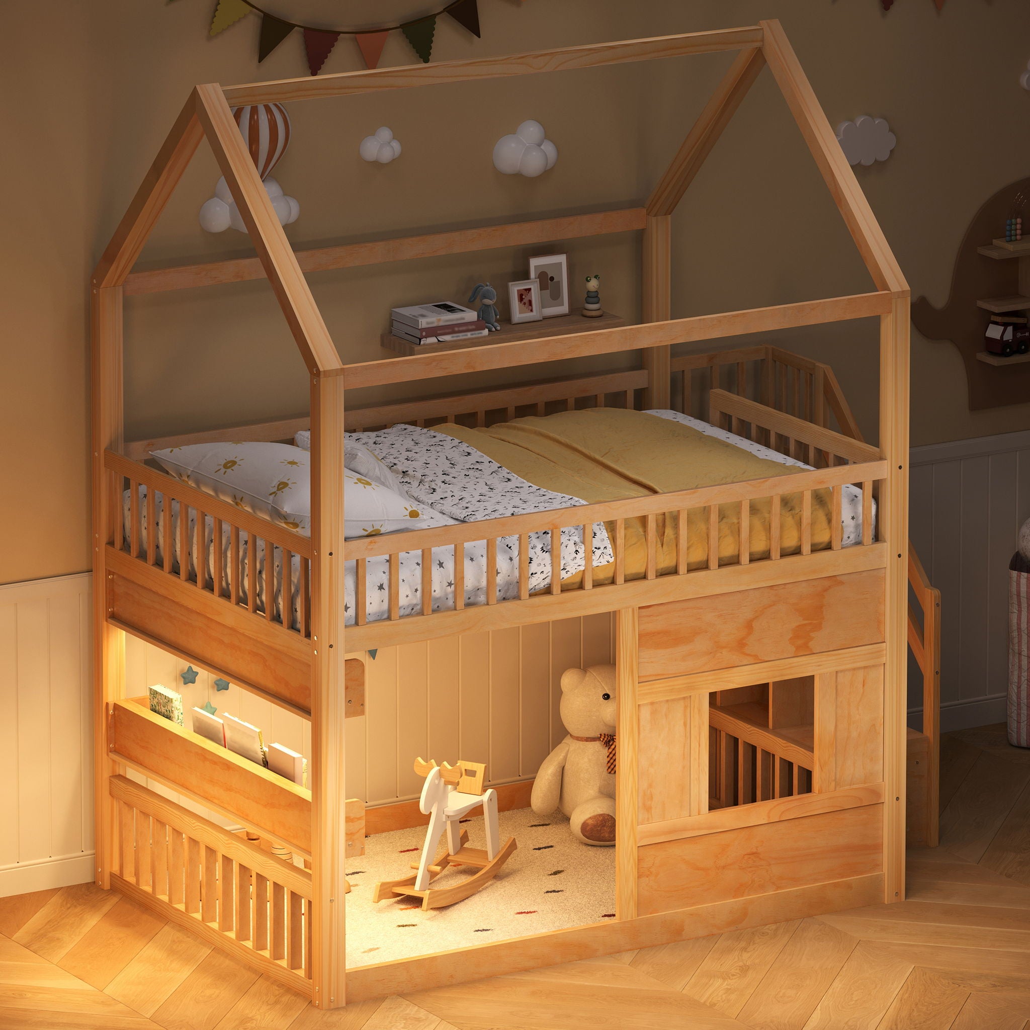 House Bed With Built-In LED Shelf Light