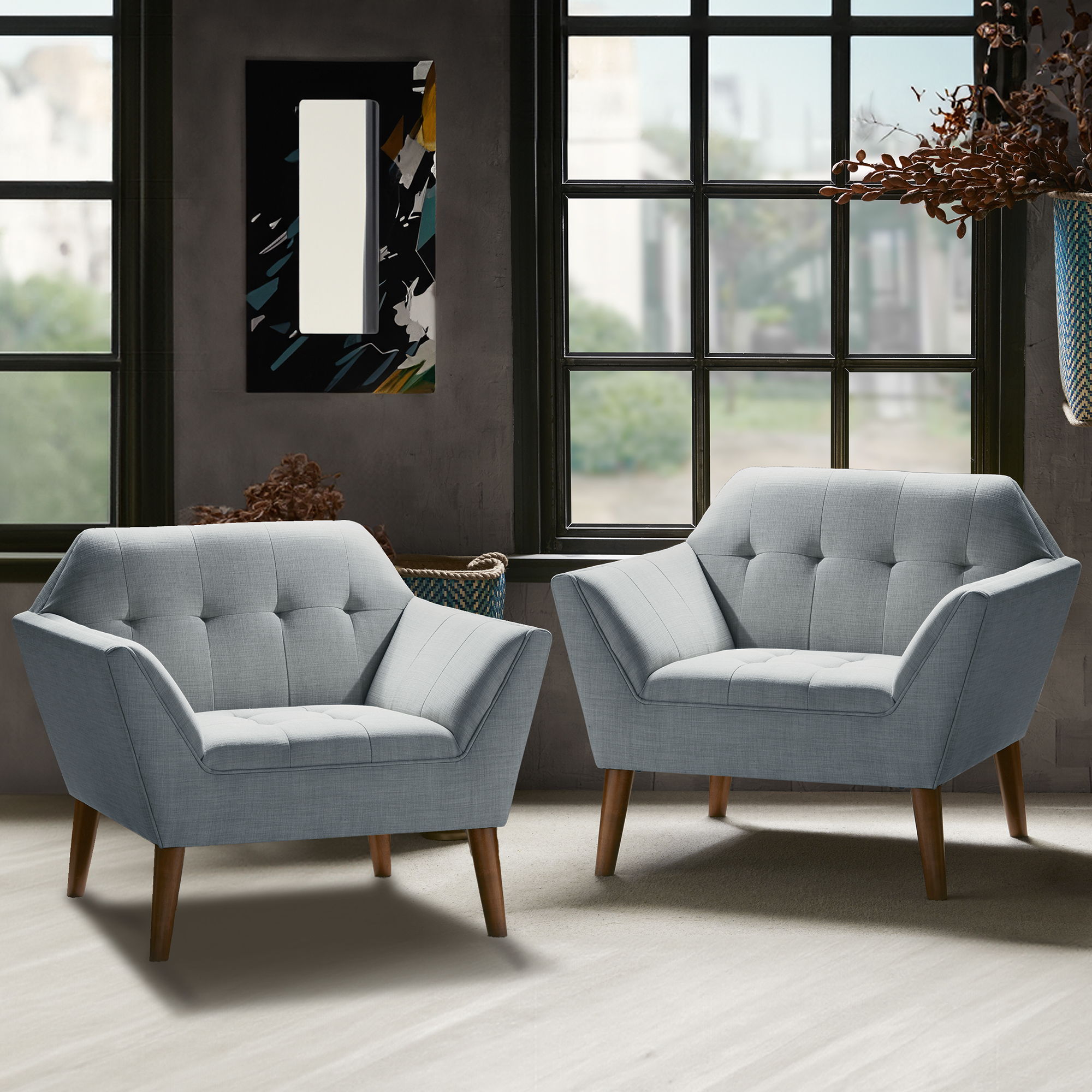 Newport - Wide Mid-Century Modern Lounge Chair (Set of 2) - Light Blue