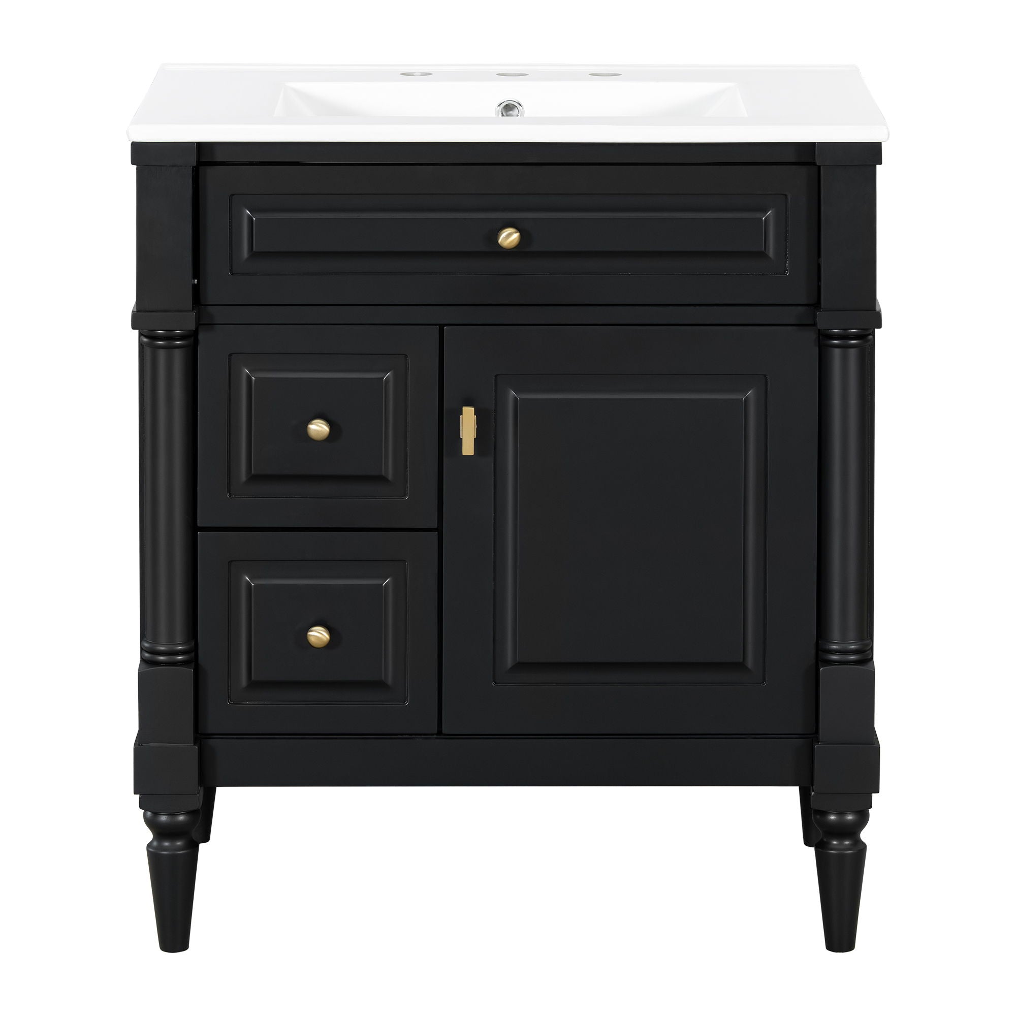 Modern Bathroom Vanity With Sink, Freestanding Cabinet With Flip Drawer & Adjustable Shelf