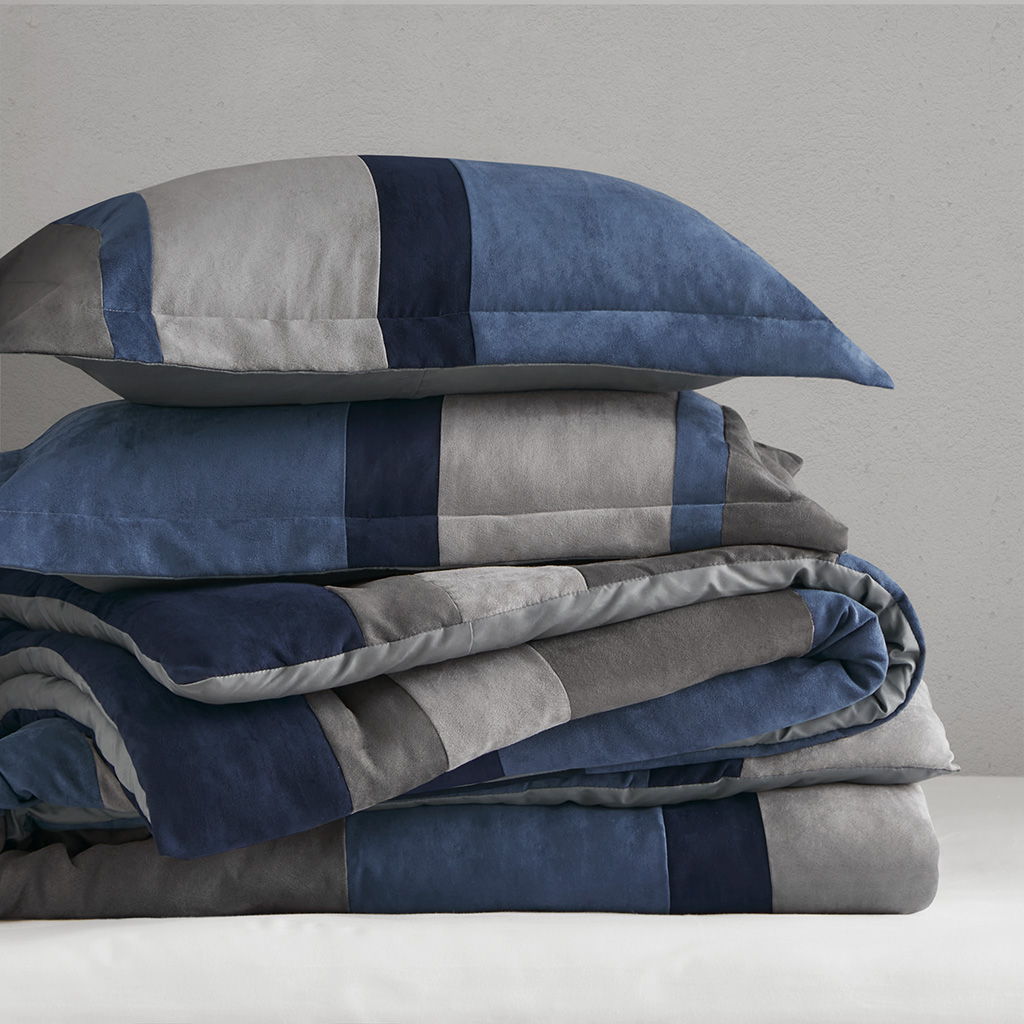 Boulder Stripe - Full/Queen Pieced Comforter Set - Blue