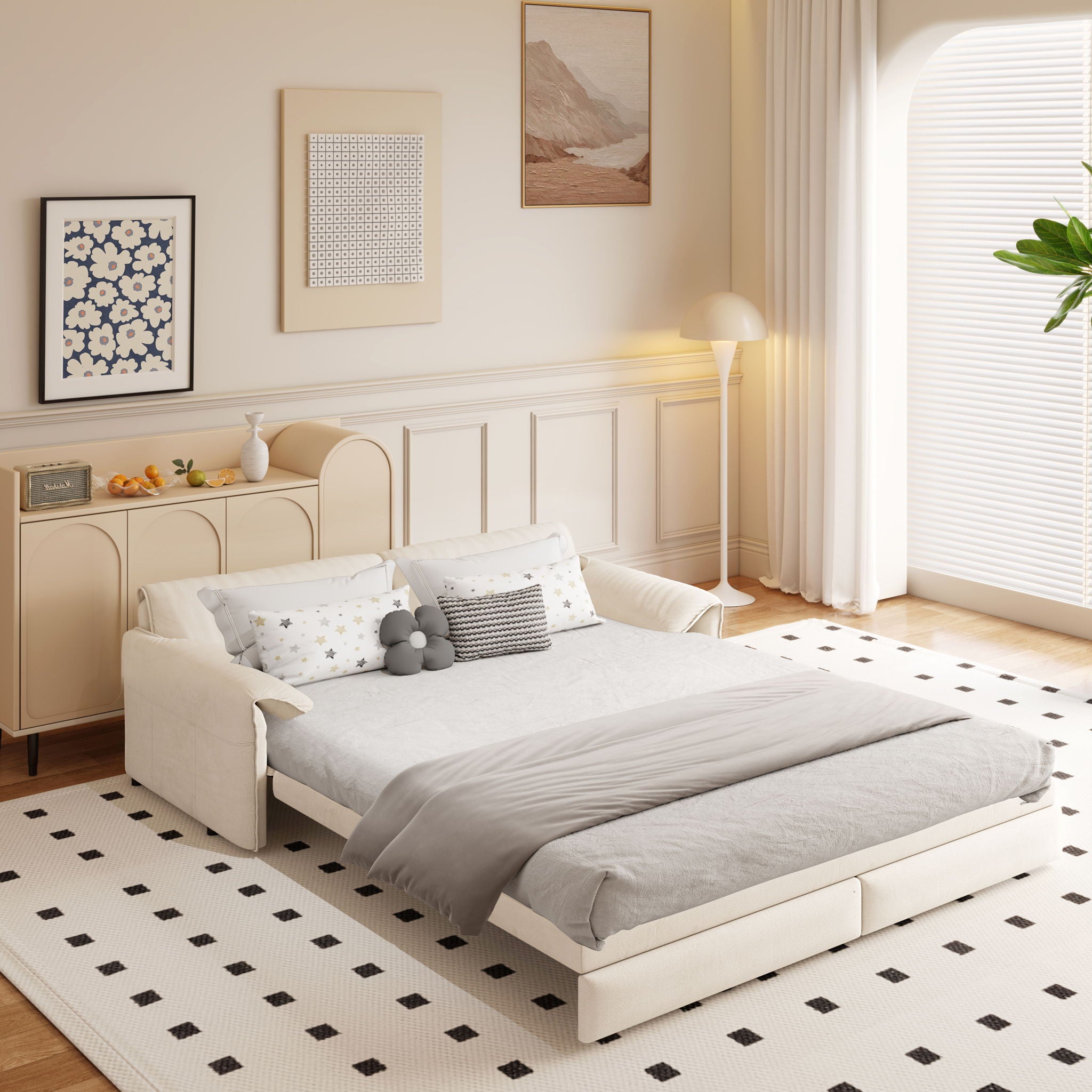 Queen Pull Out Sofa Bed With Side Storage