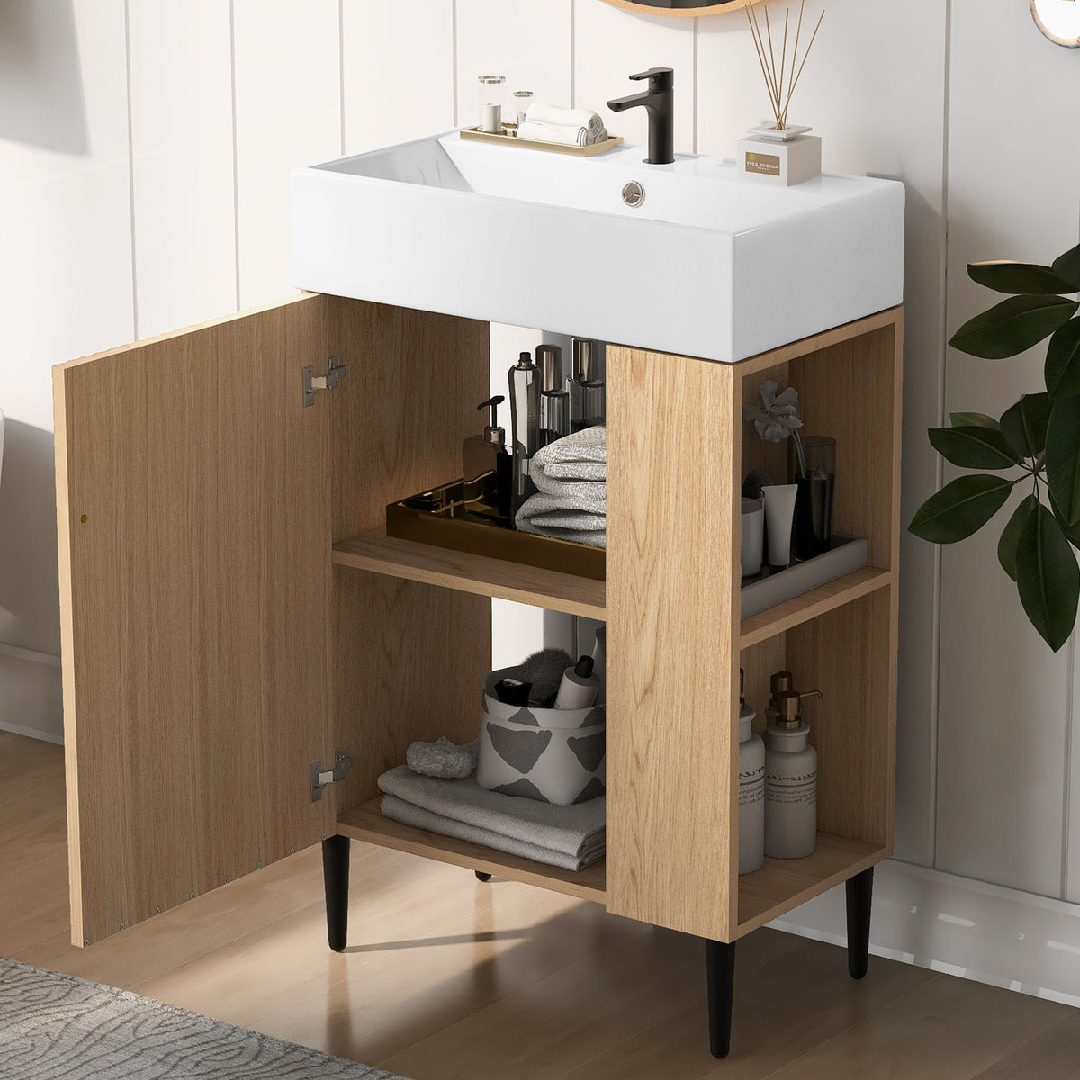 Bathroom Vanity, Combo Cabinet, Bathroom Storage Cabinet, Single Ceramic Sink