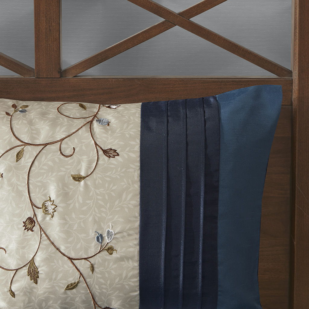 Serene - King Embroidered Piece Comforter (Set of 7) - Navy