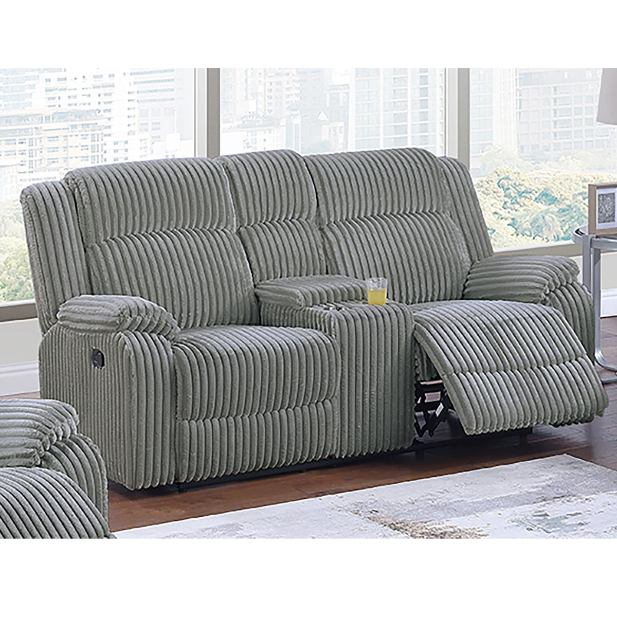 Motion Loveseat With Console Reclining Couch Plush Textured Seat - Smoke