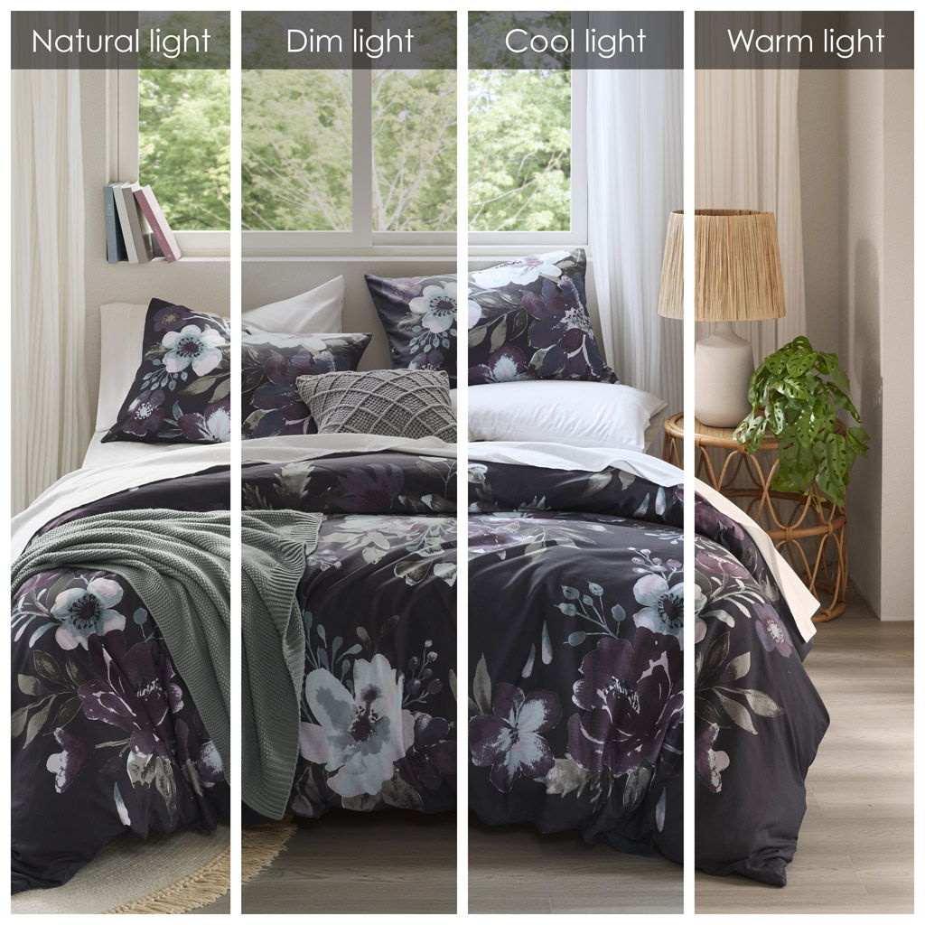 Jolene - 3 Piece King/California King Duvet Cover Set - Dark Gray/Plum
