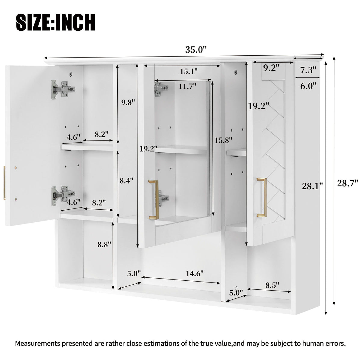 Modern Wall Mounted Medicine Cabinet With Adjustable Shelves, Soft Close Doors, High Define Mirror