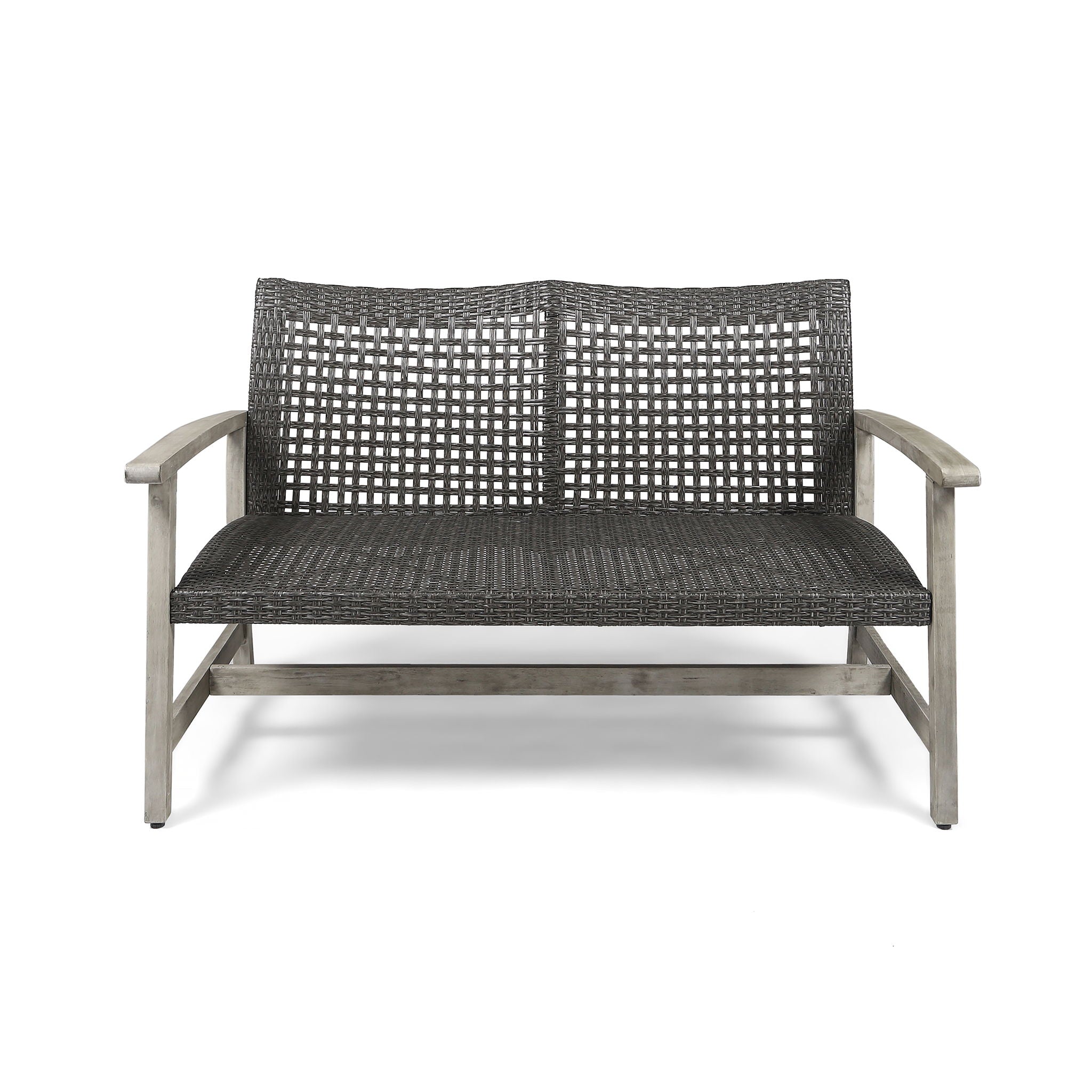 Hampton - Outdoor Wood And Wicker Loveseat - Gray