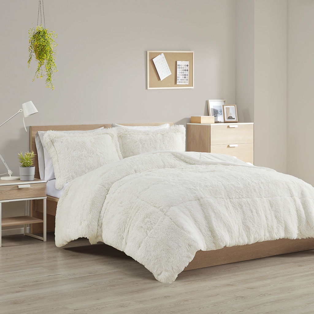 Malea - King Shaggy Comforter Mini Set - Ivory