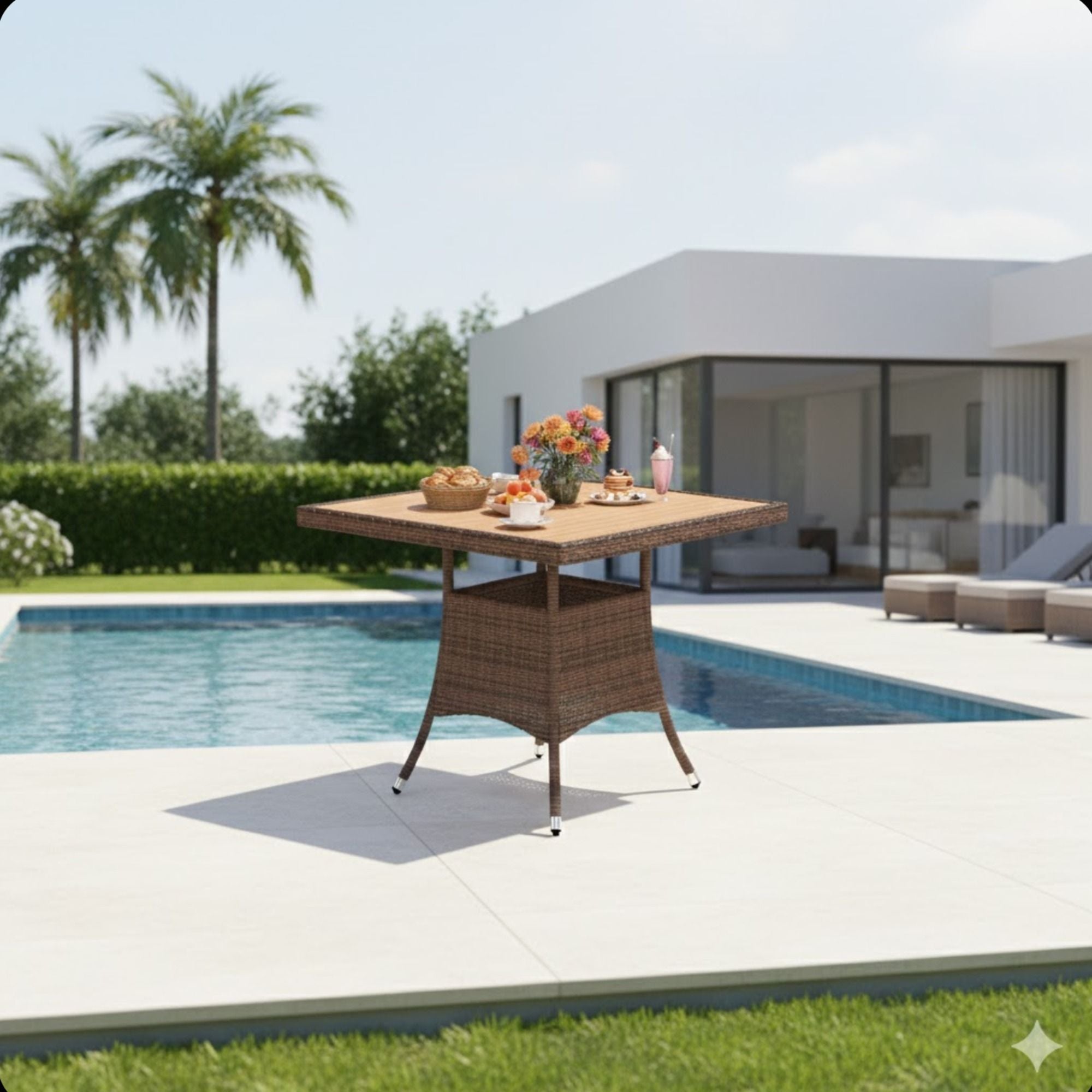 Square Patio Dining Table - Brown