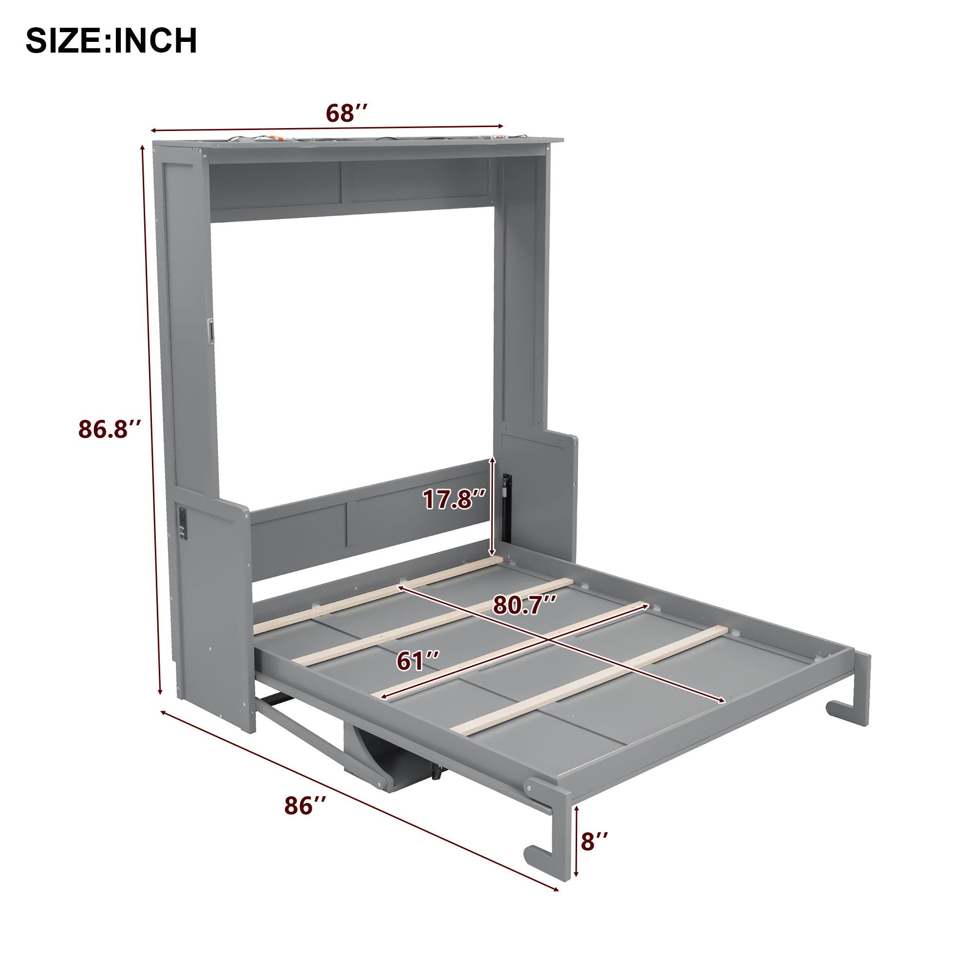 Murphy Bed With Desk, LED Lights And USB Charging Station