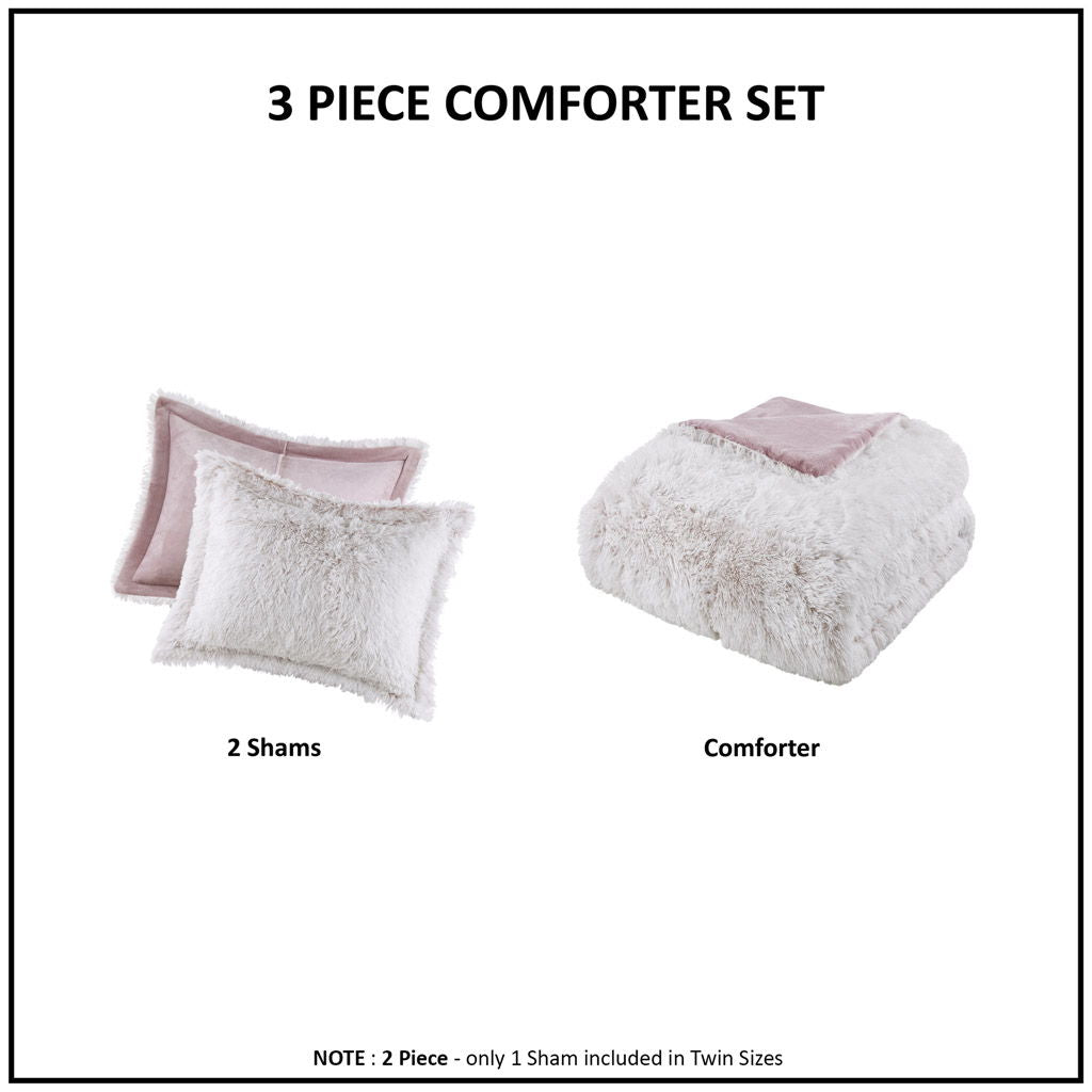 Malea - 2 Piece Twin/Twin Long Shaggy Comforter Mini Set - Pink/White