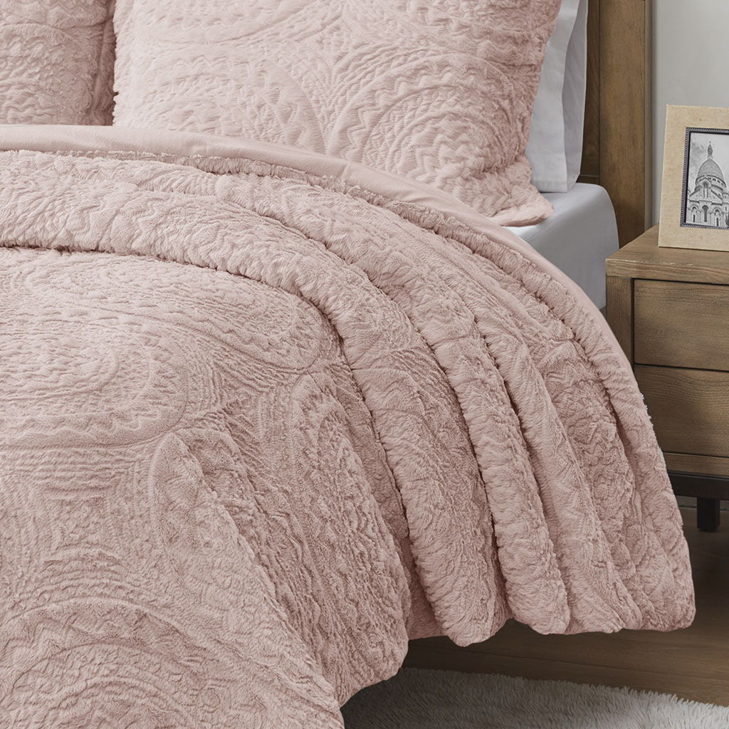 Arya - Embroidered Medallion Ultra Comforter Mini Set - Blush