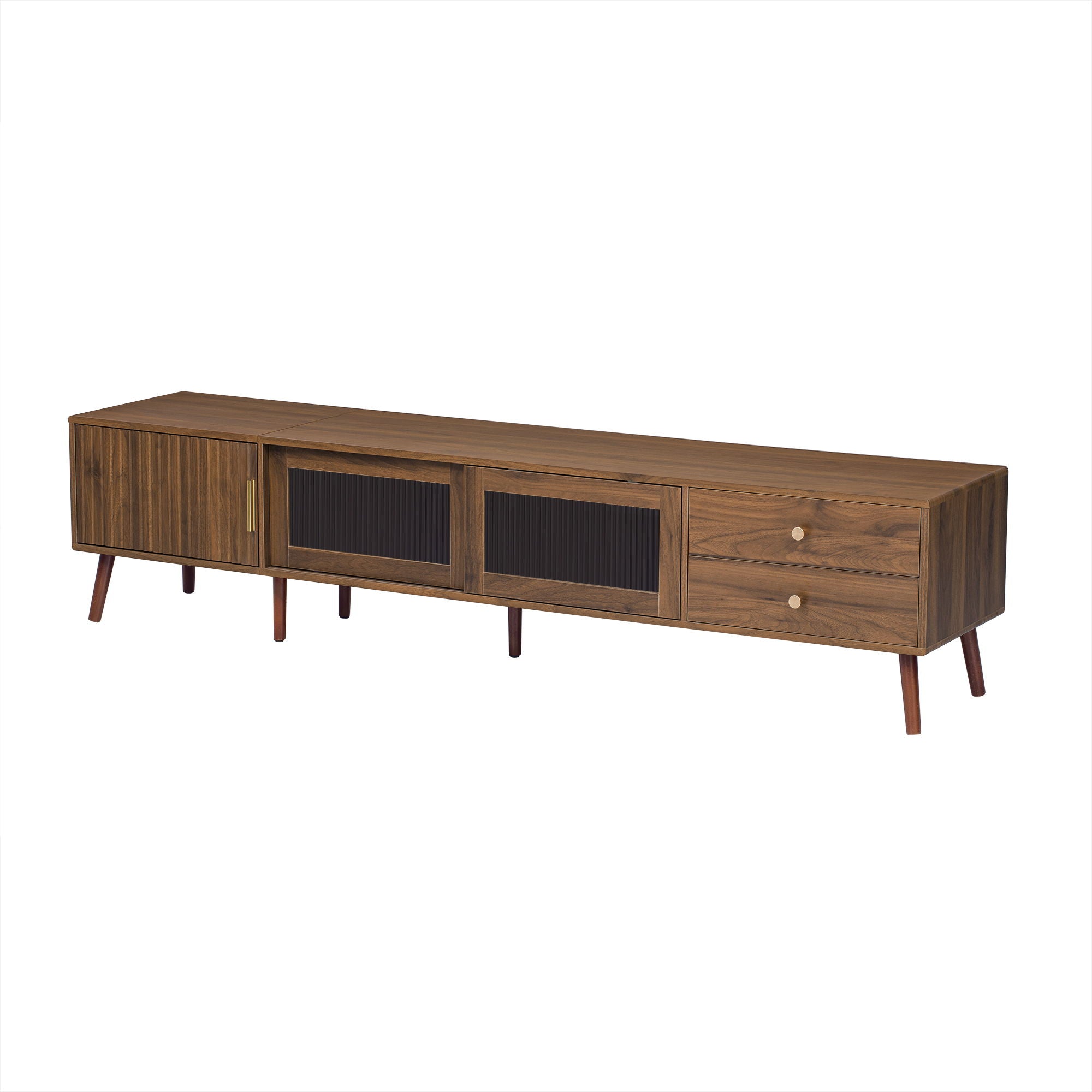 Doors TV Stand For TVs Up To 85", Entertainment Center With Storage Cabinets, TV Media Console Table For Living Room - Natural