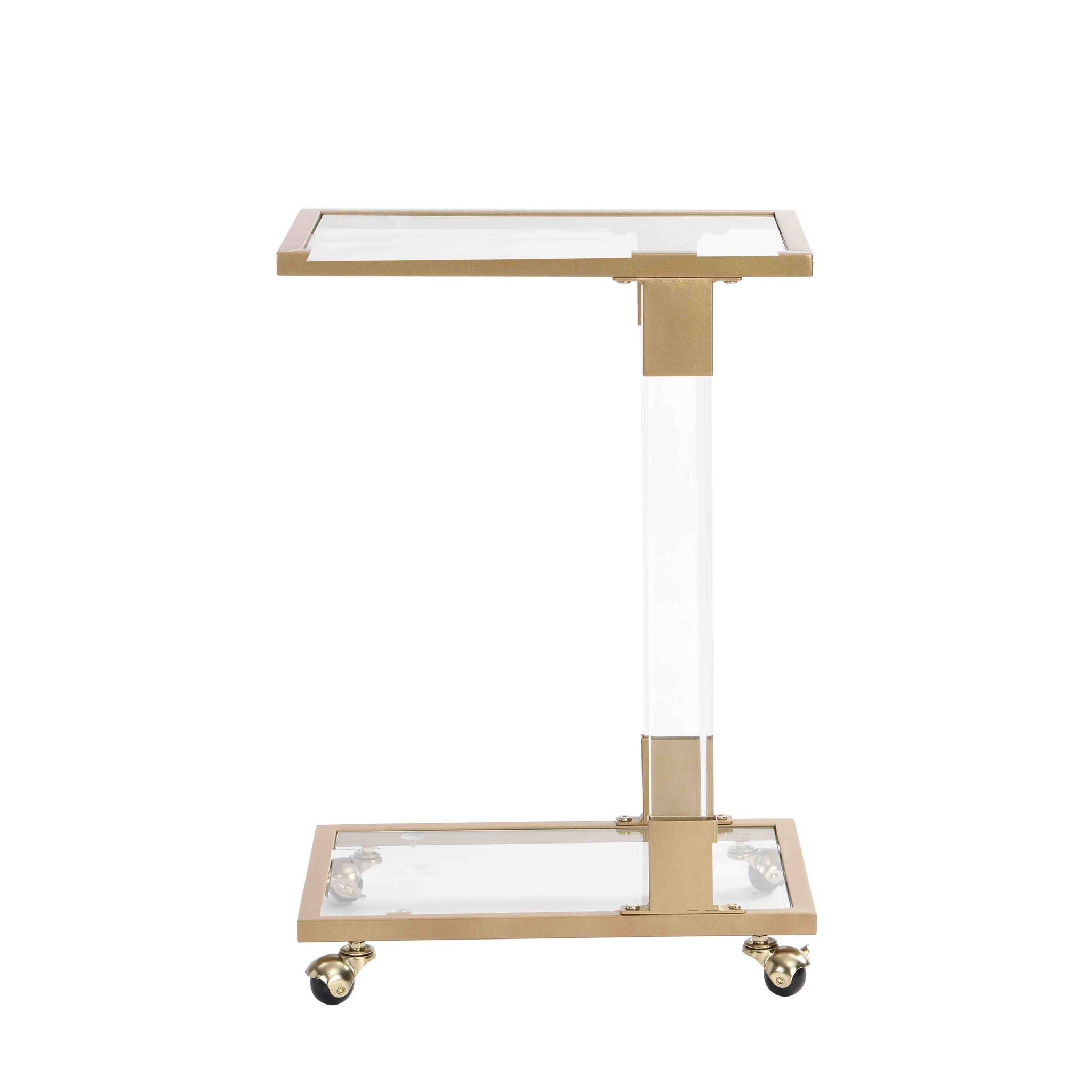 Glass Top C Shape Square Table With Metal Base For Living Room