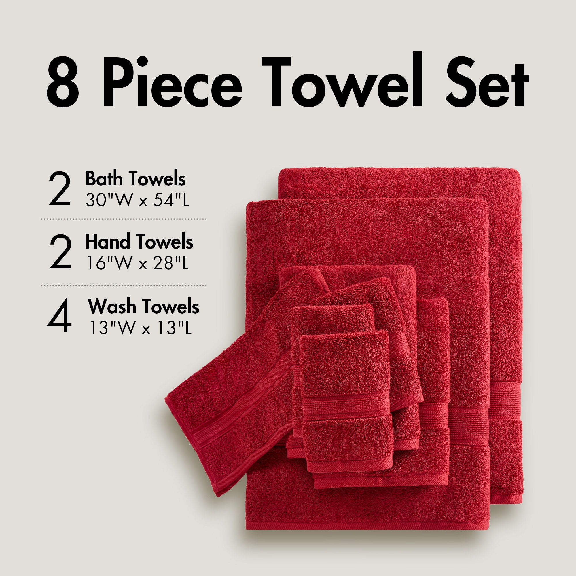 800GSM - Ultra-Soft Absorbent Towel Set - Bright Red