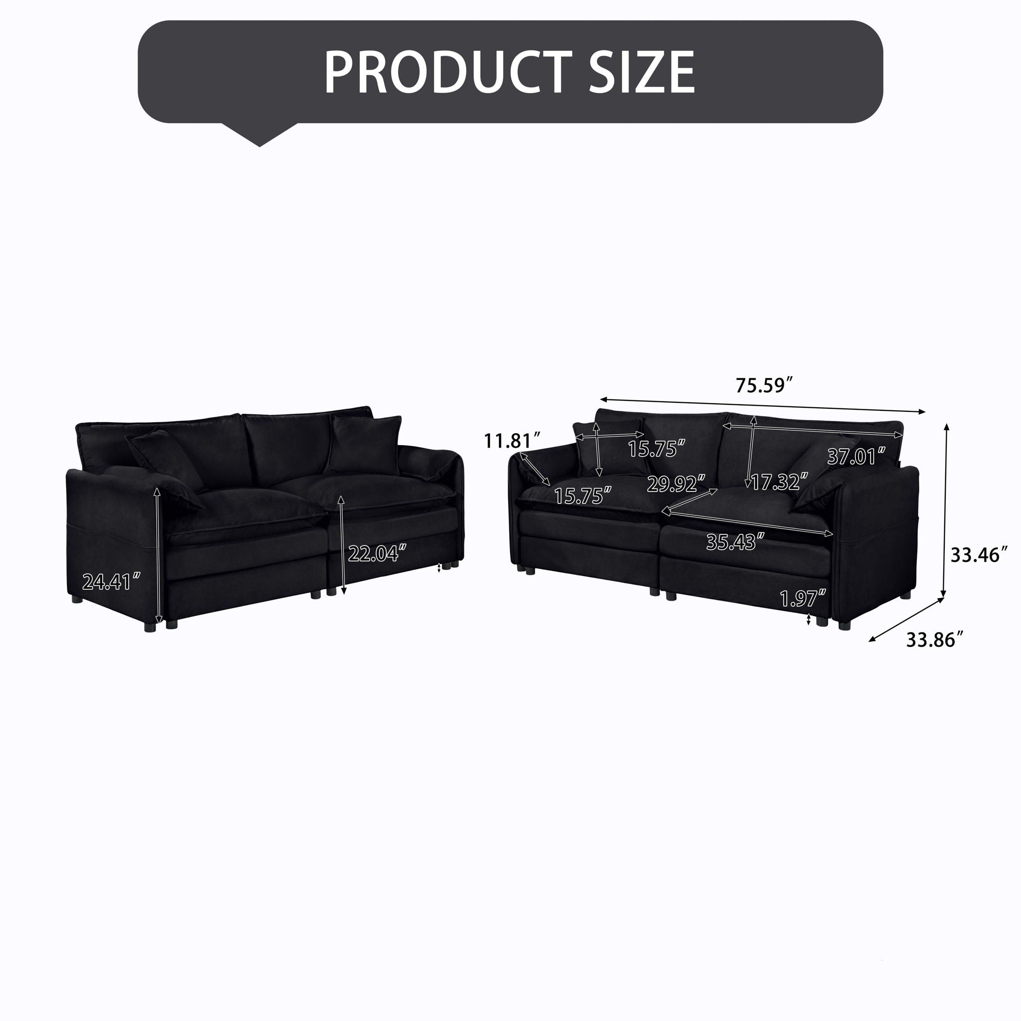 Modern Oversized Deep Seat Luxury 2 Piece Sofa Set With 4 Pillows