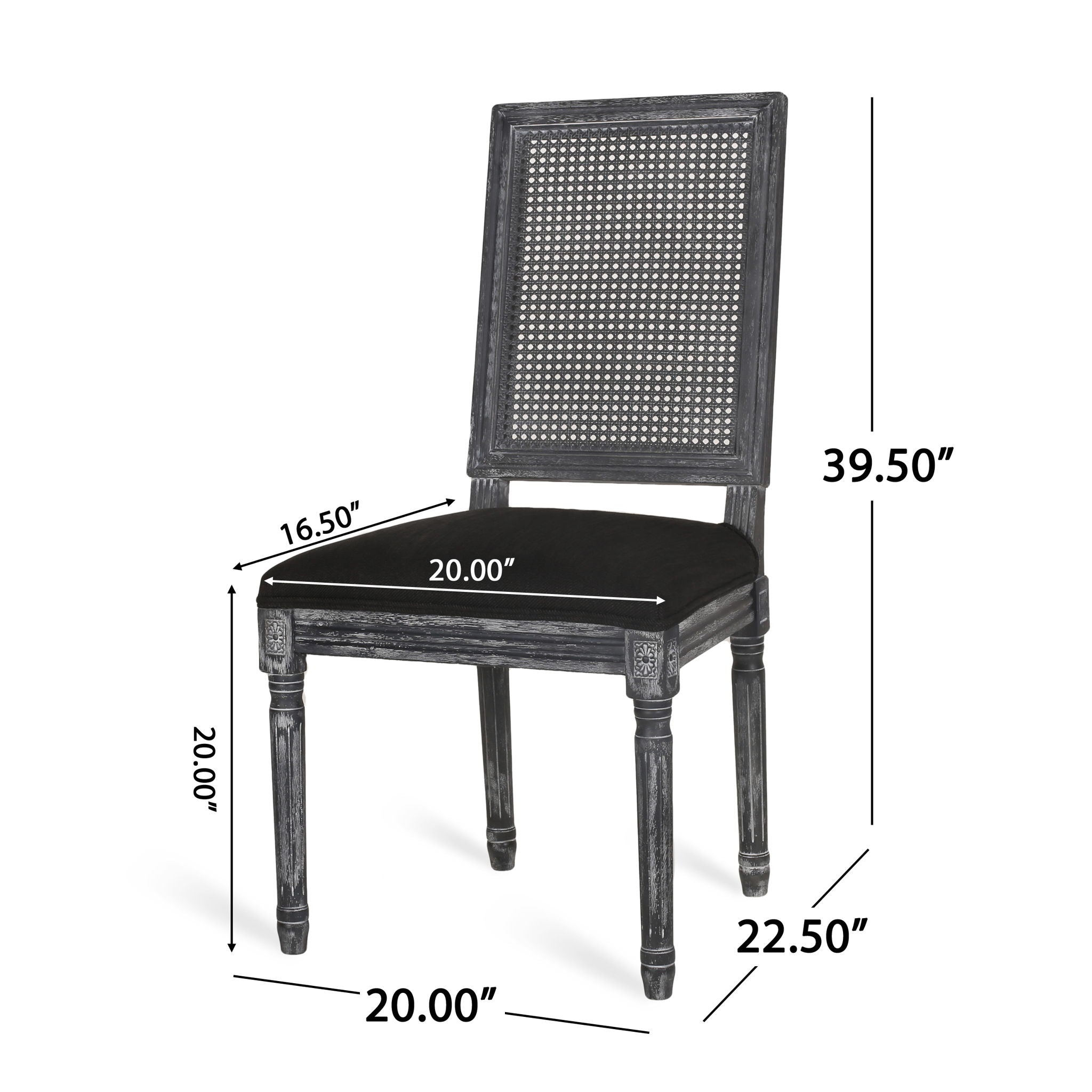 French Country Dining Chair With Rectangular Cane Backrest And Smooth Upholstered Seating