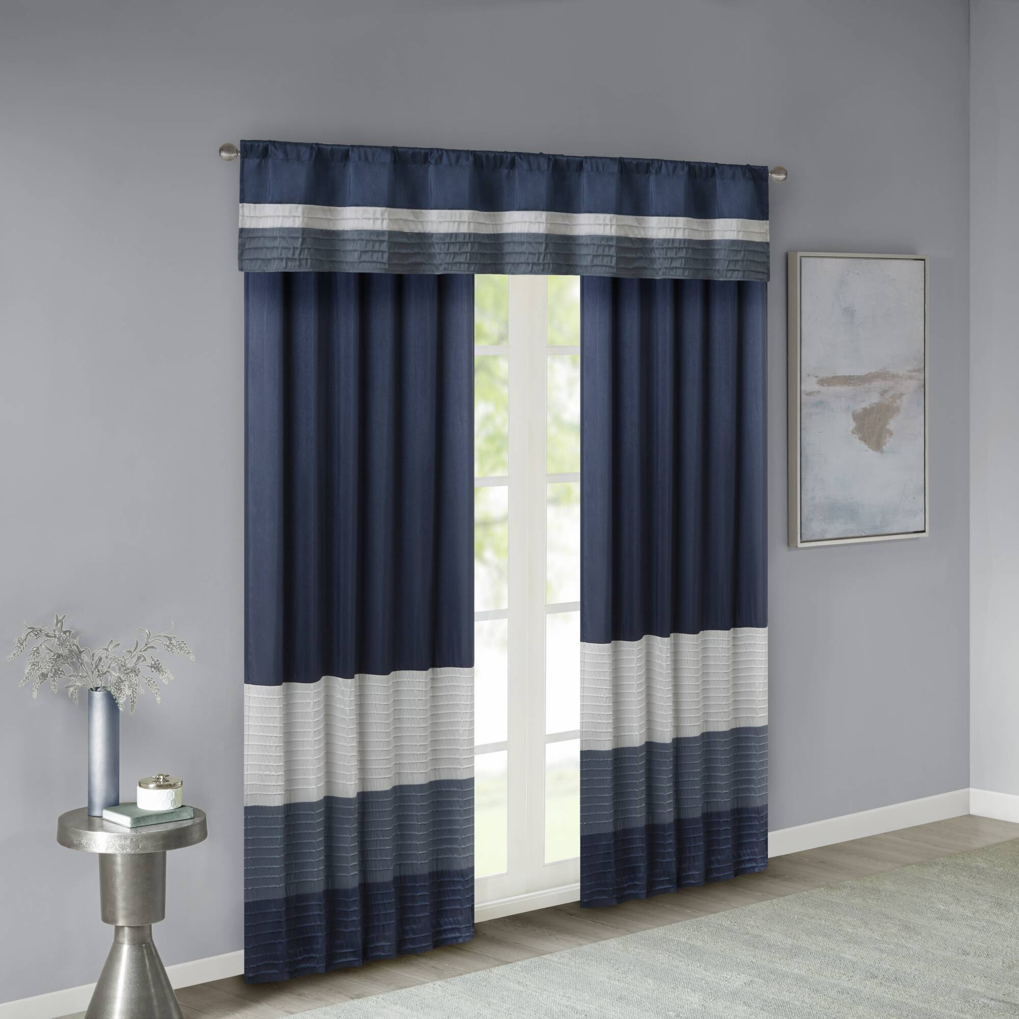 Amherst - Polyoni Pintuck Window Valance - Navy