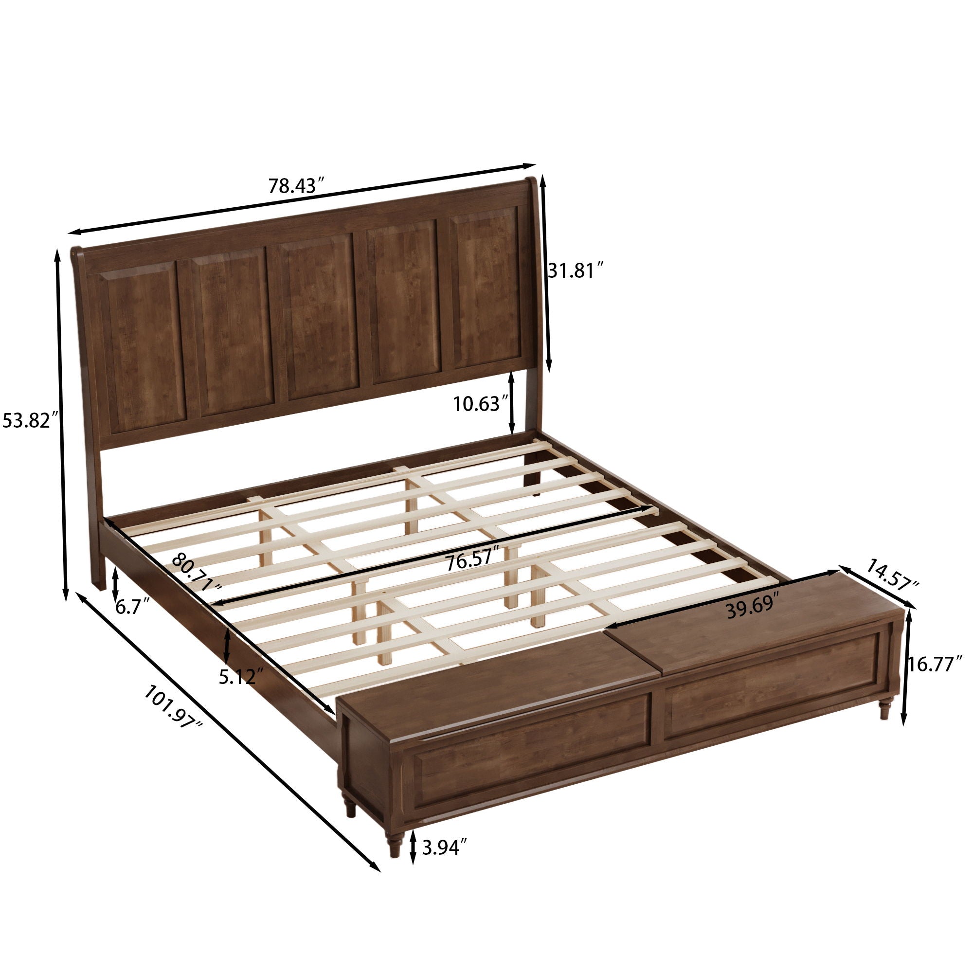 Sleigh Bed Frame With Tall Headboard And Storage Bench