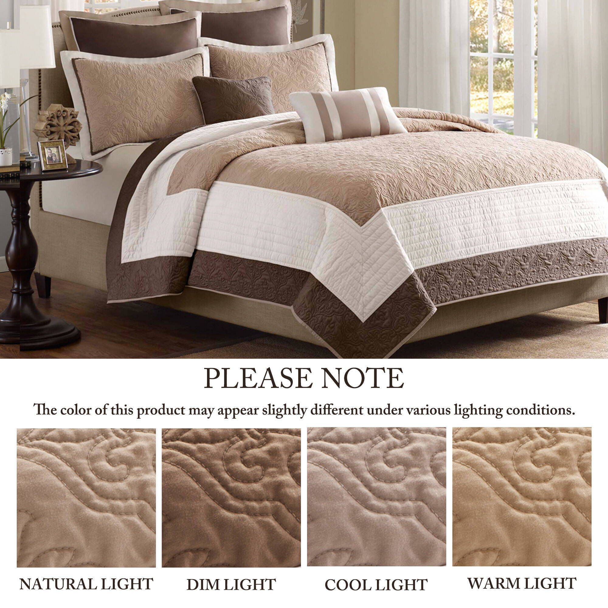 Attingham - King 7 Piece Reversible Coverlet Set - Beige