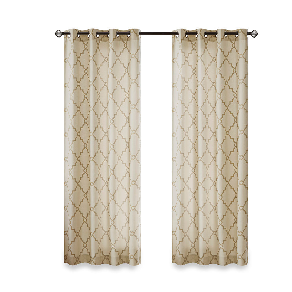 Fretwork Print Grommet Top Window Curtain Panel