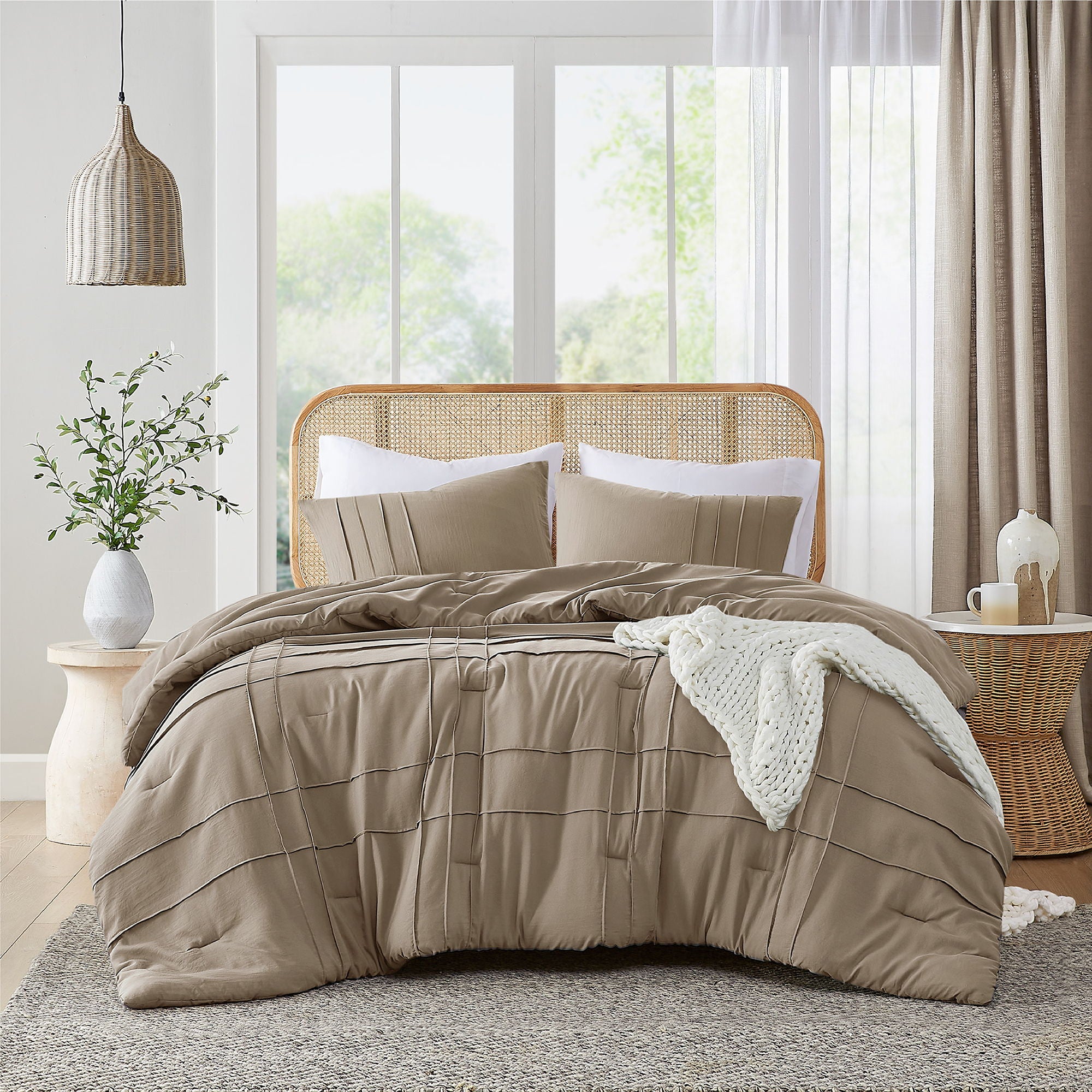 Porter - California King Soft Washed Pleated Comforter Set - Khaki
