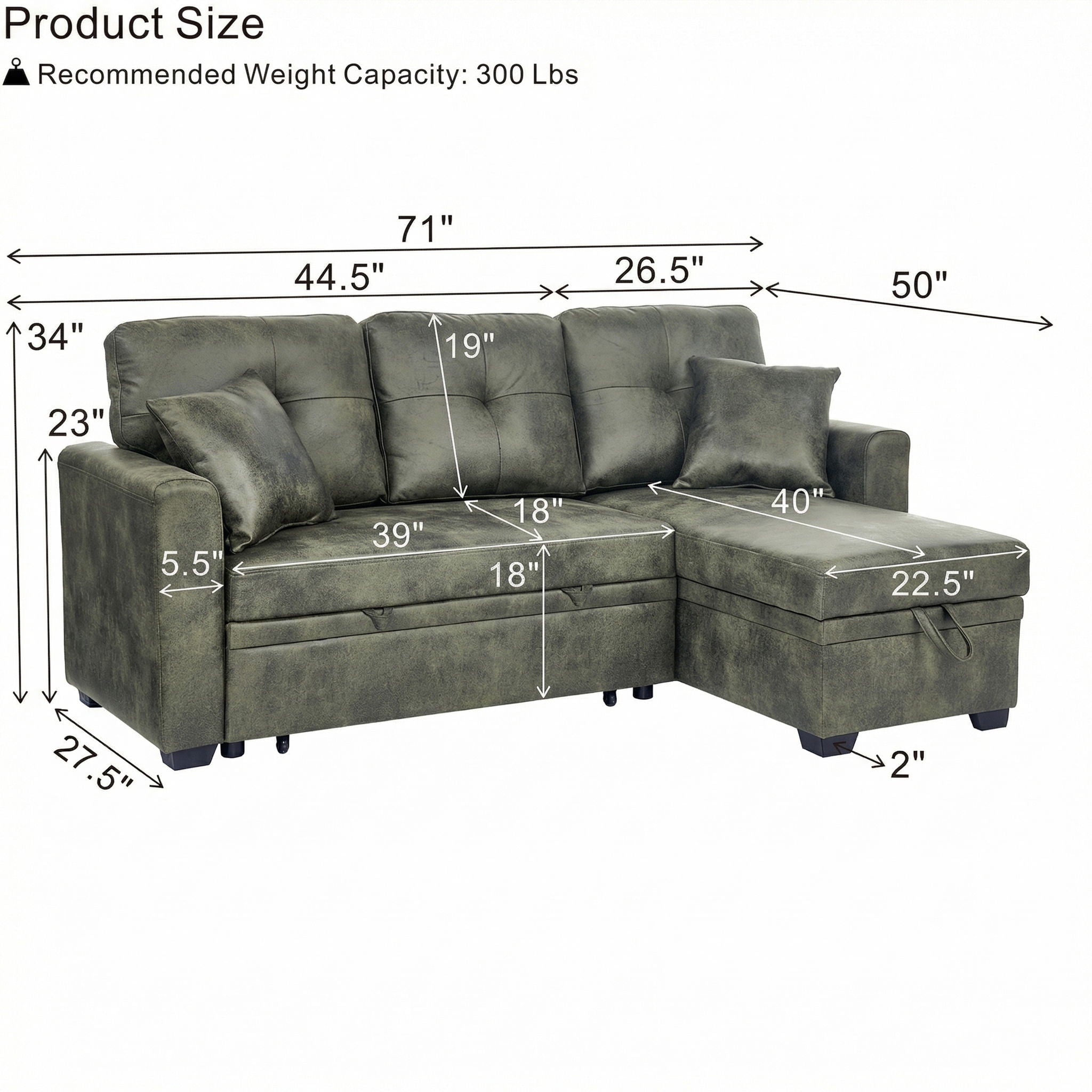 Sectional Sofa With Pull Out Bed, Reversible Chaise