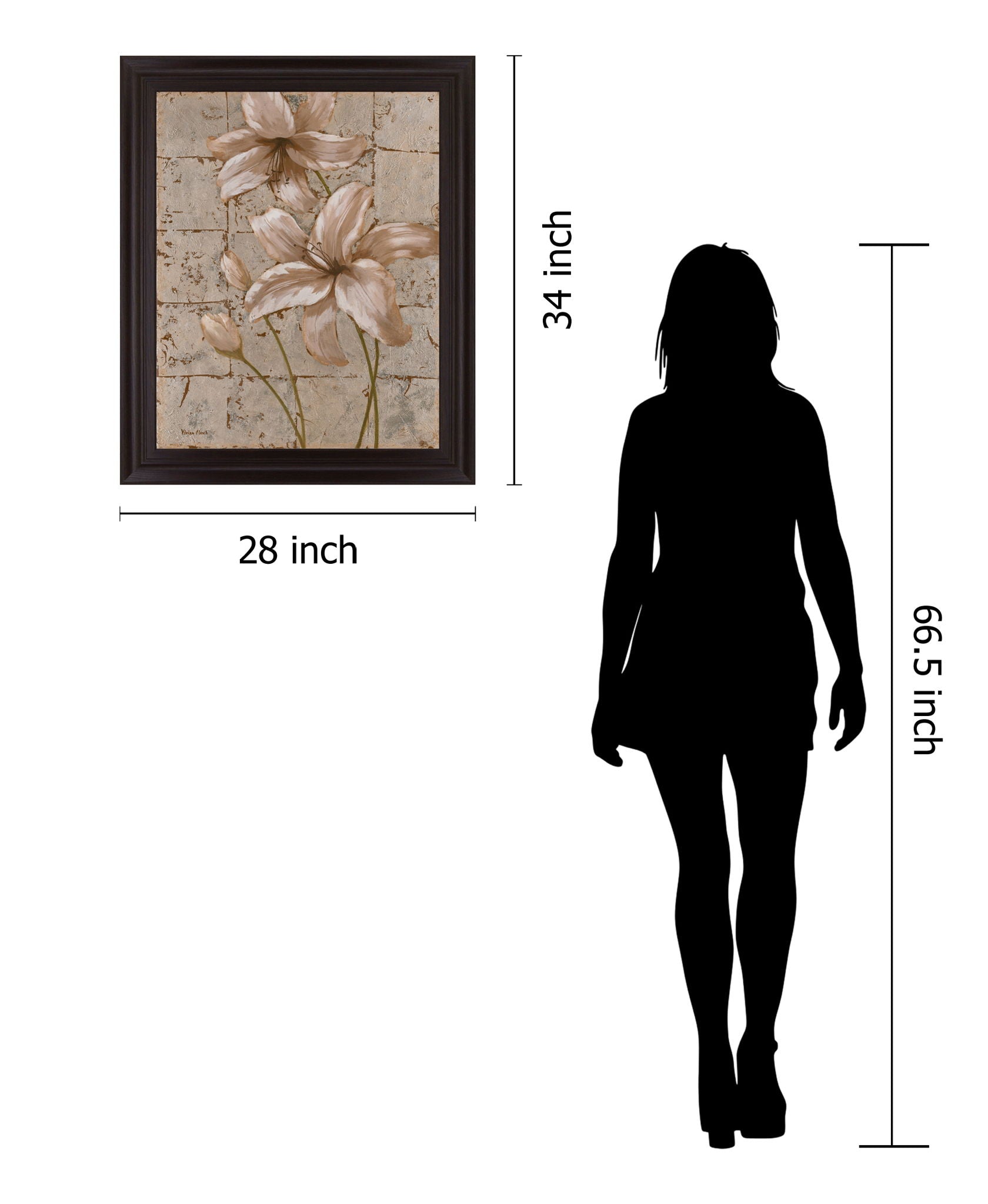 Cream Lily Trio - 28" x 34" Framed Wall Art - Beige