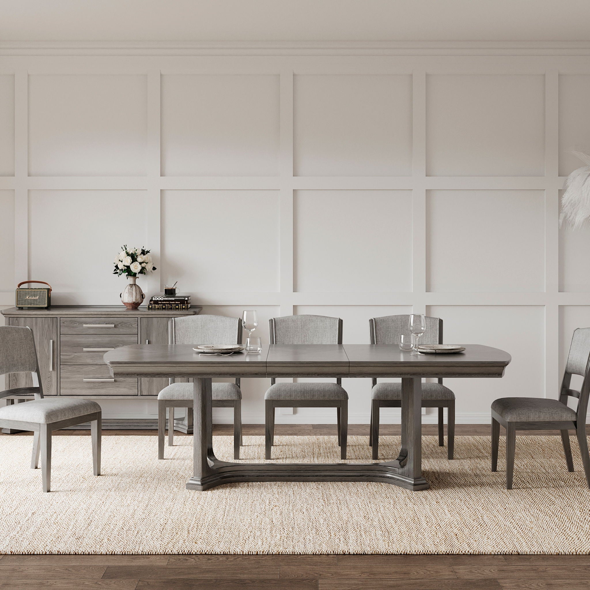 Arcus - Rectangular Dining Table With Butterfly Leaf - Charcoal Gray