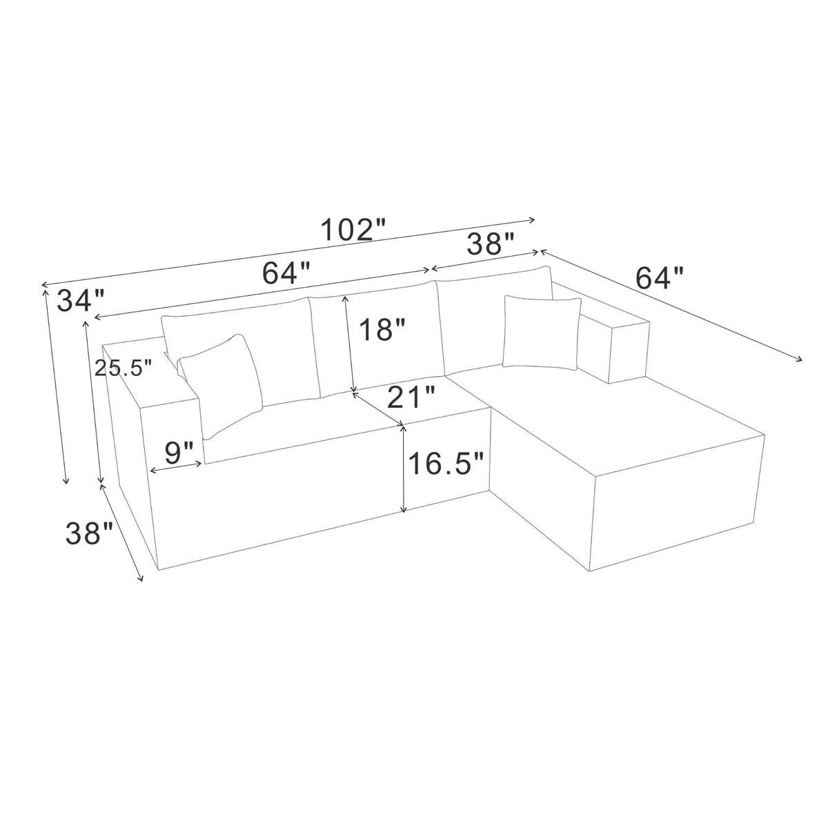 L - Shape Full Compressed Upholstered Sectional